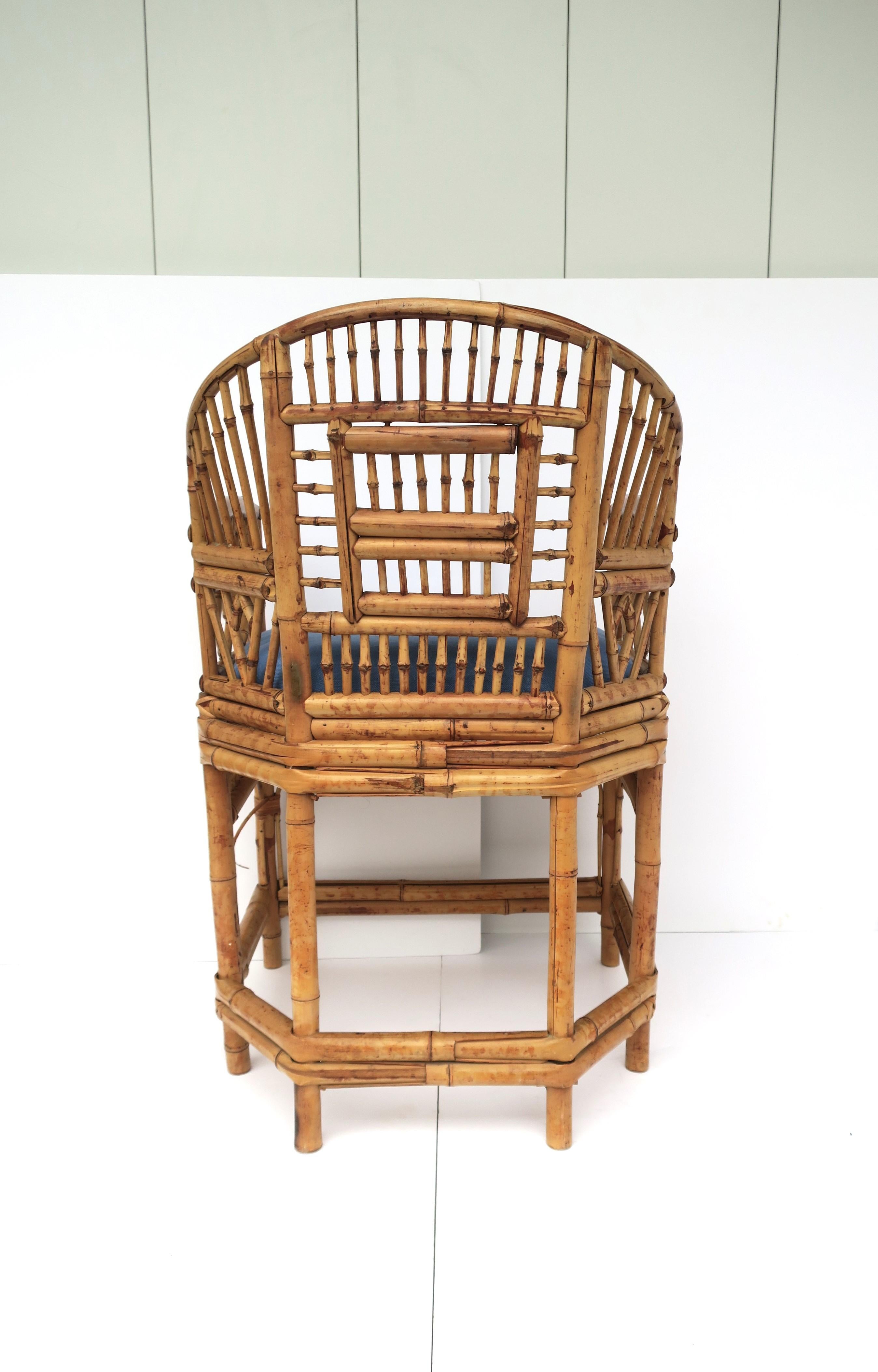 Wicker Bamboo Chair with Blue Upholstered Seat in the Chinoiserie Style For Sale 3