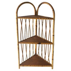 Wicker Bamboo Corner Wall or Floor Shelf Étagère