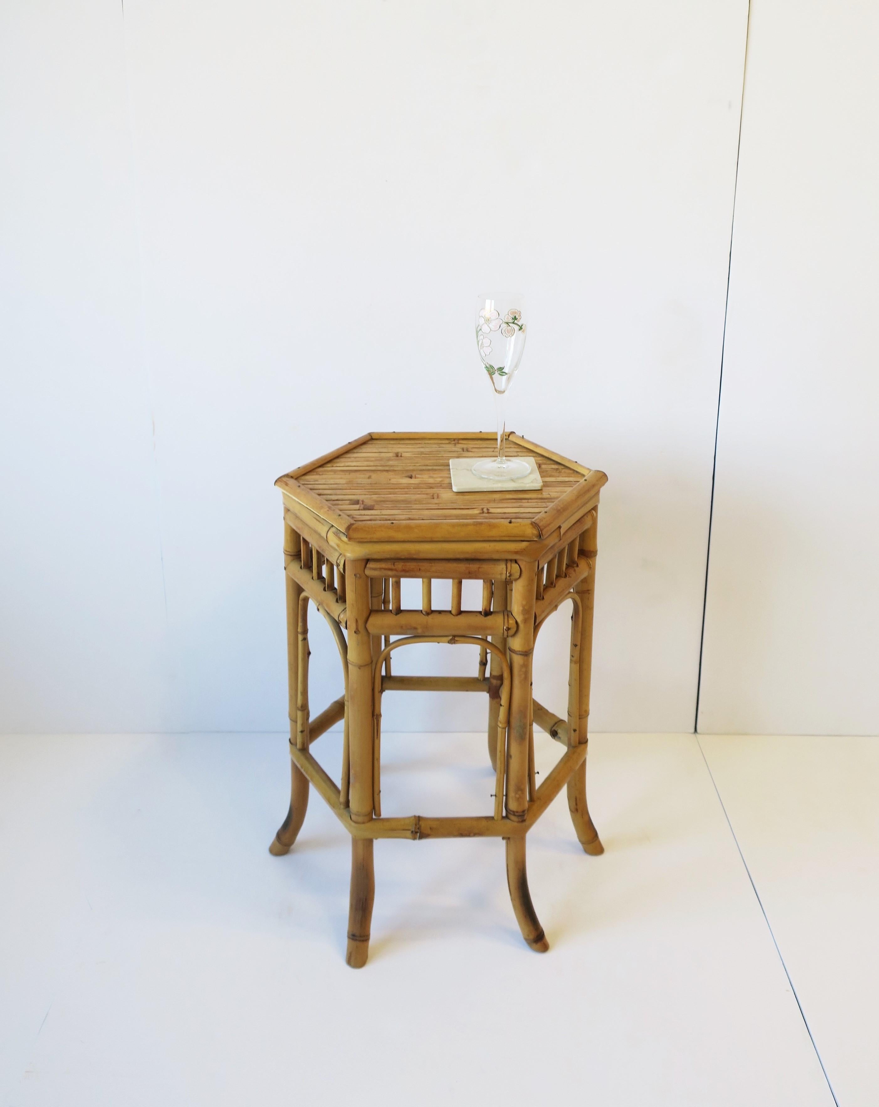 Japanese Wicker Bamboo Drink, Side, or End Table in the Chinoiserie Style