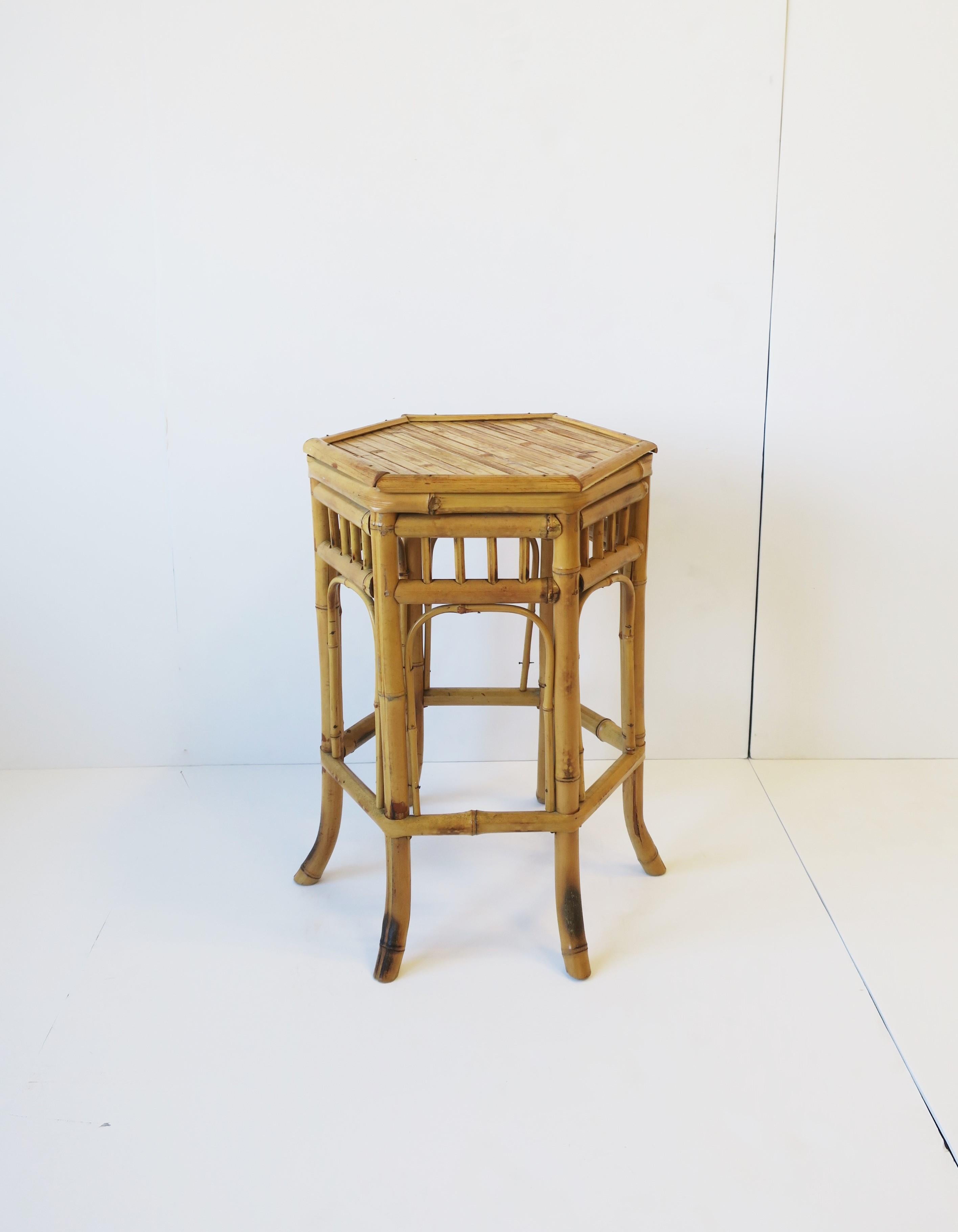 Hand-Crafted Wicker Bamboo Drink, Side, or End Table in the Chinoiserie Style