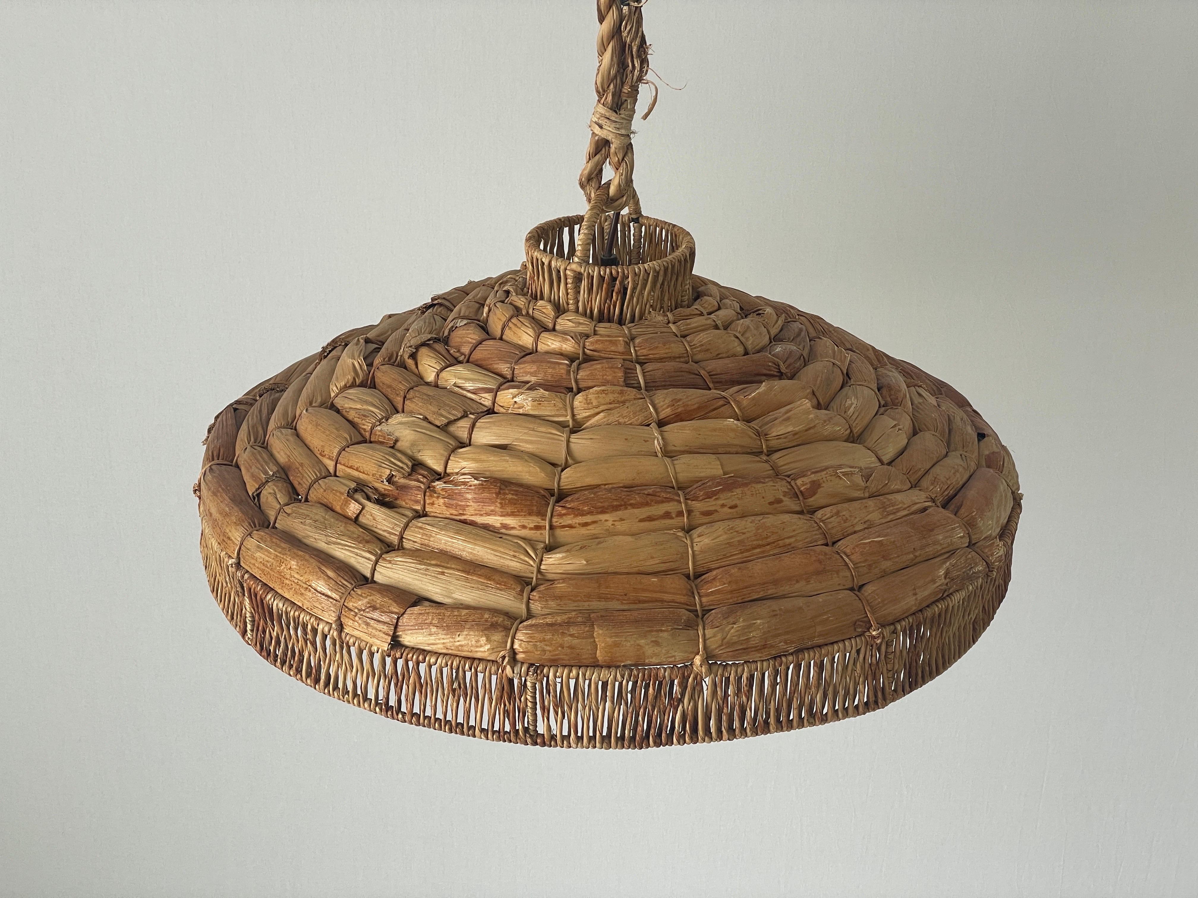 Mid-Century Modern Wicker-Bamboo Large Naturel Pendant Lamp, 1960s, Germany For Sale