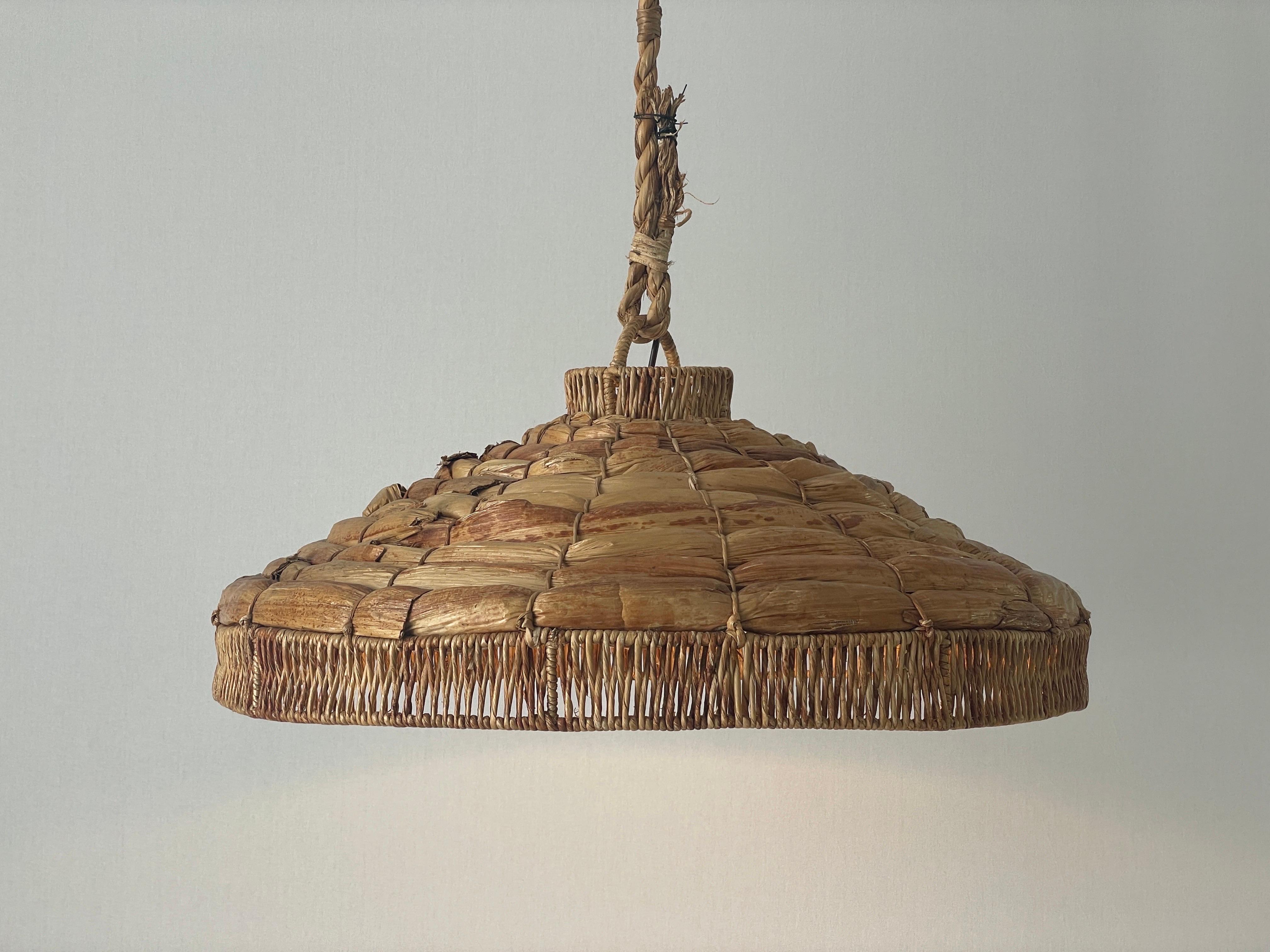 Mid-20th Century Wicker-Bamboo Large Naturel Pendant Lamp, 1960s, Germany For Sale
