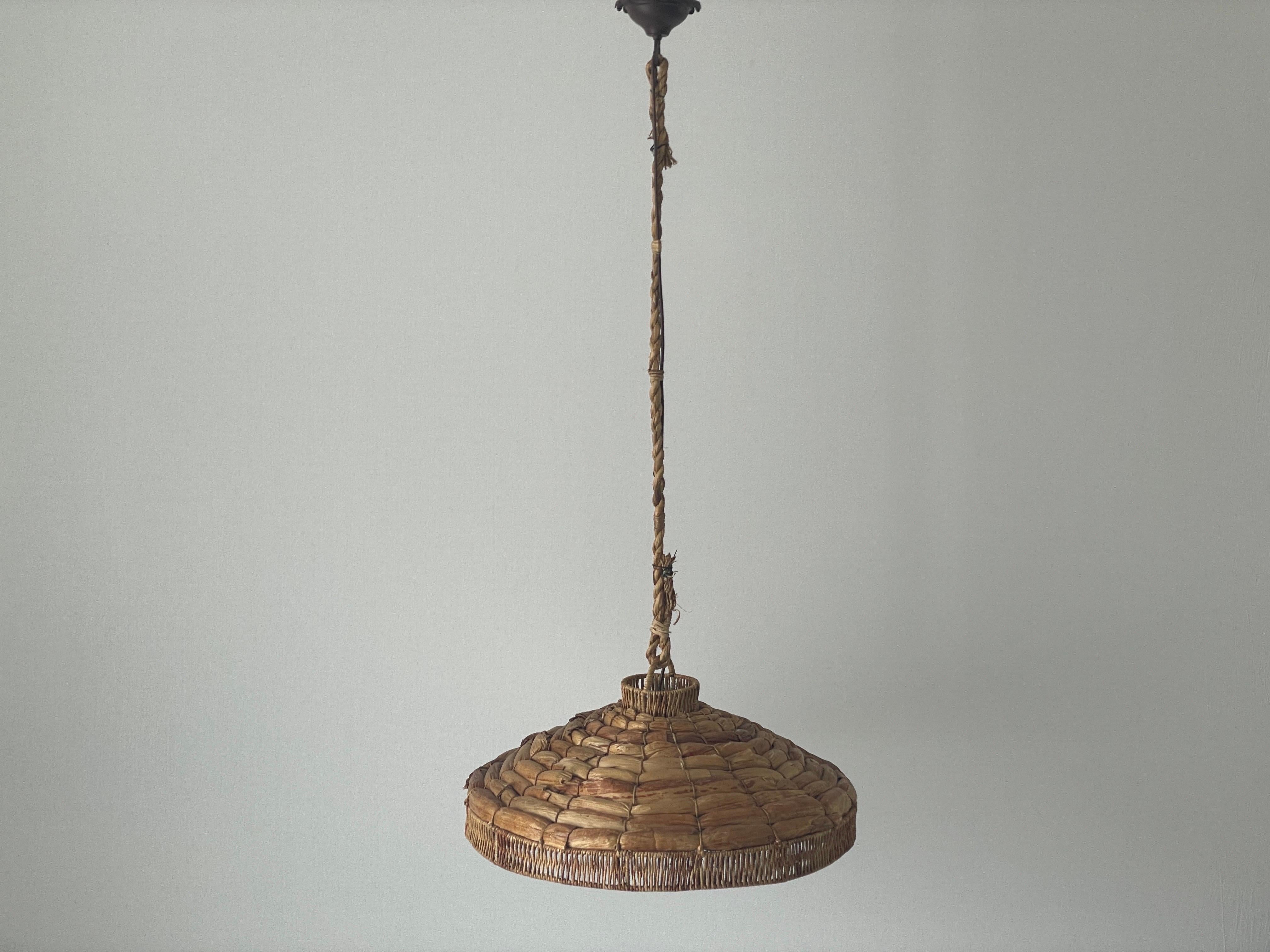 Wicker-Bamboo Large Naturel Pendant Lamp, 1960s, Germany For Sale 1