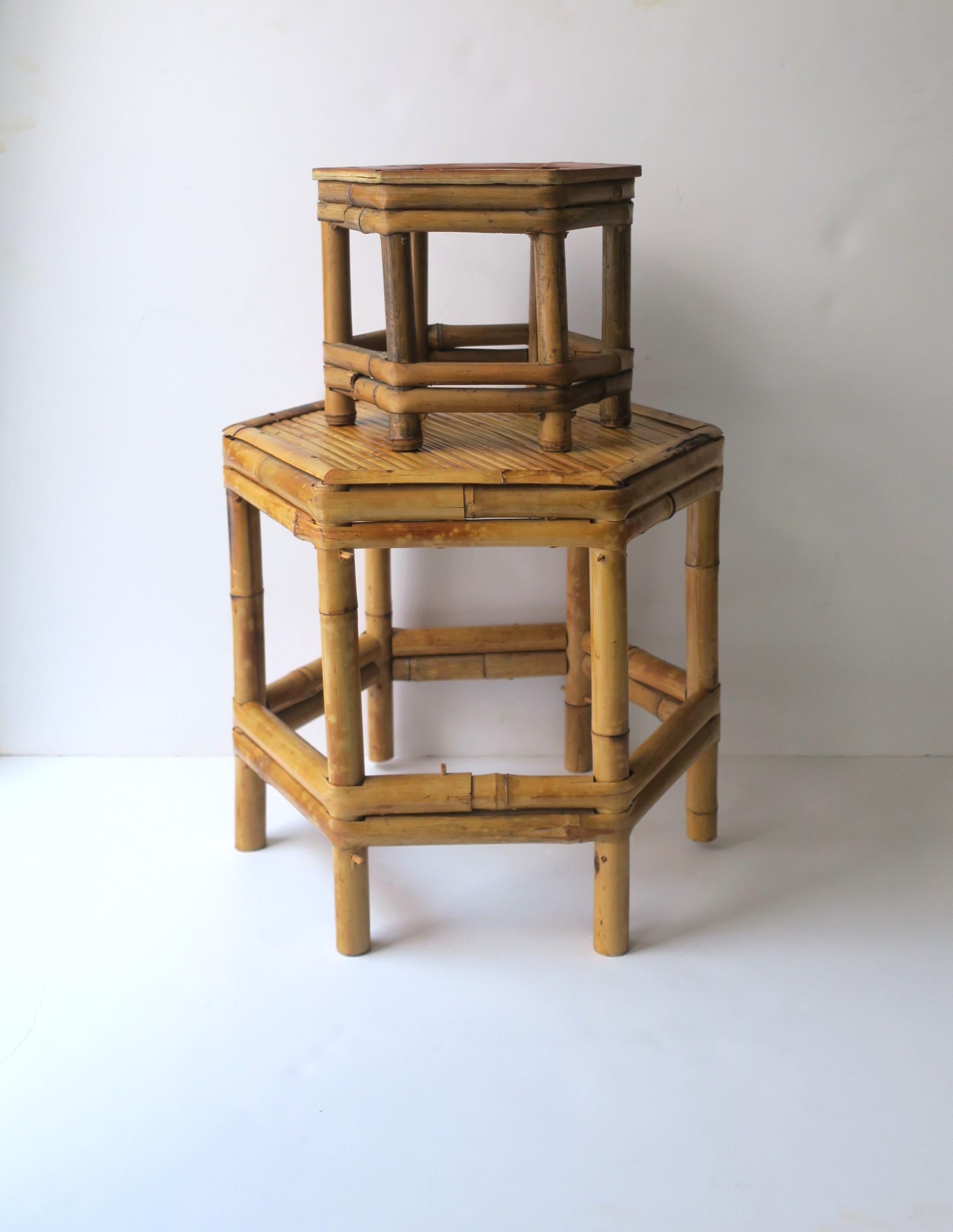 20th Century Wicker Bamboo Pedestal Plant Stand Mini Low For Sale
