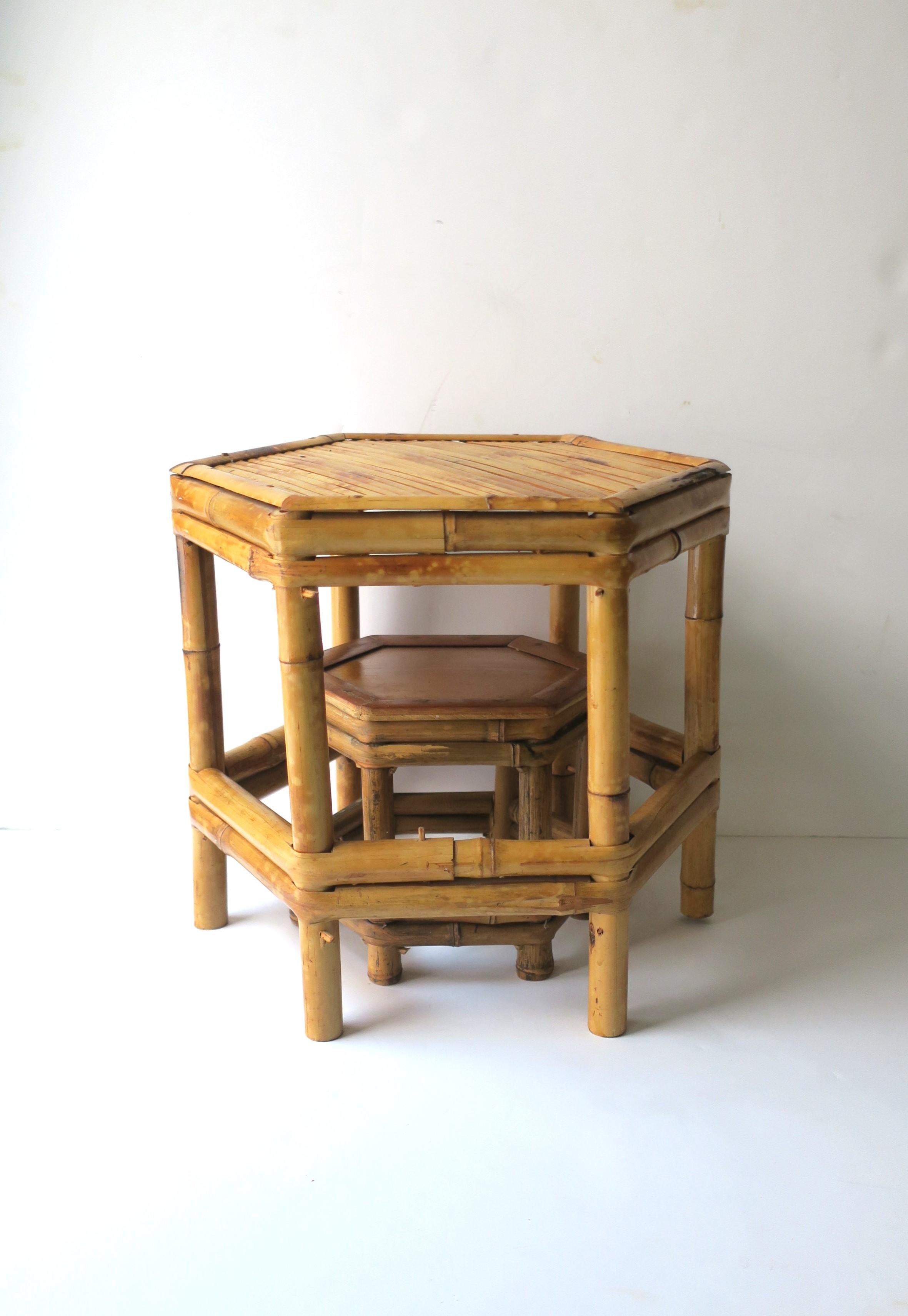 20th Century Wicker Bamboo Pedestal Plant Stand Mini Low