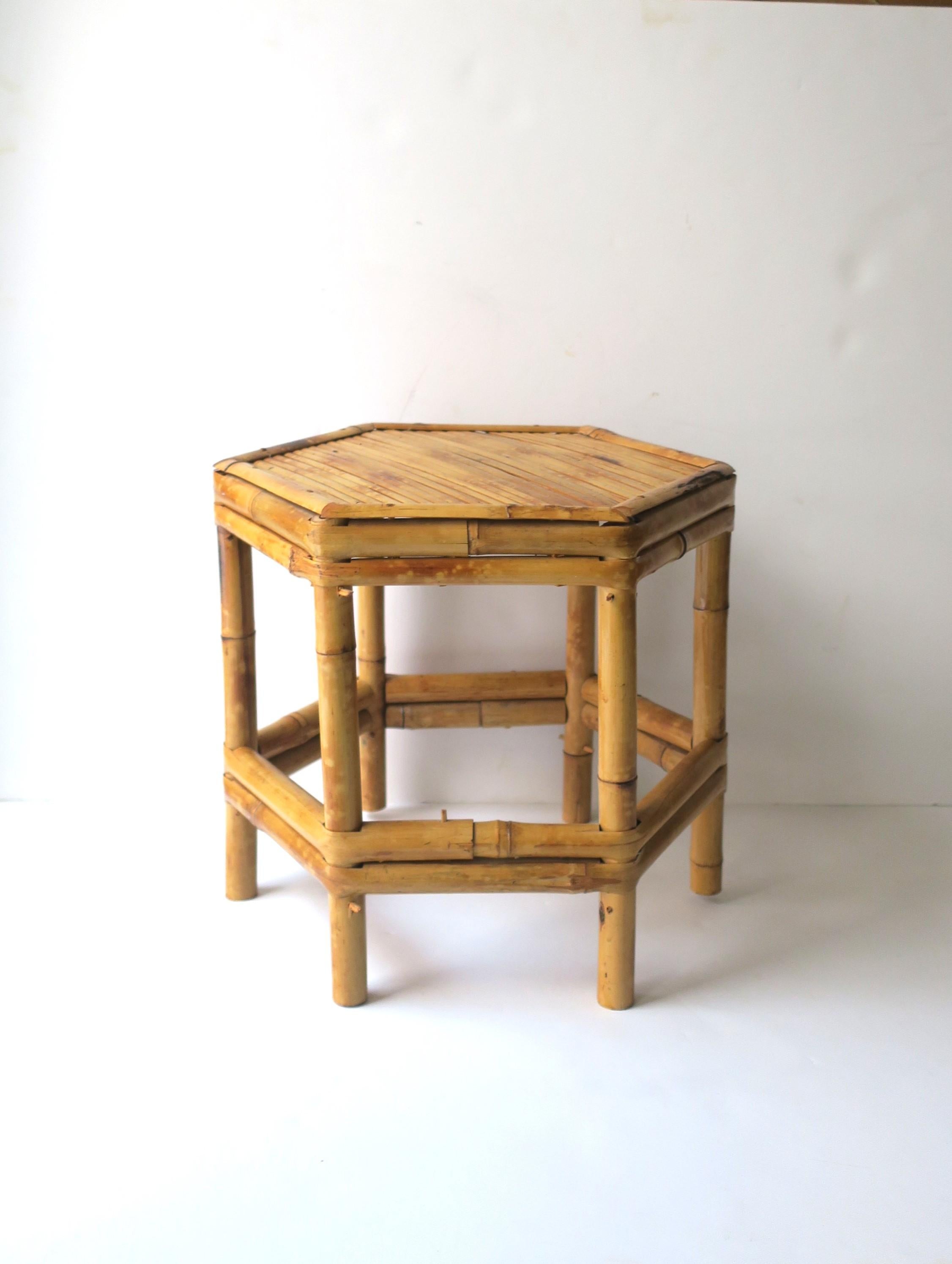 Wicker Bamboo Pedestal Table or Plant Stand Chinoiserie Style 4