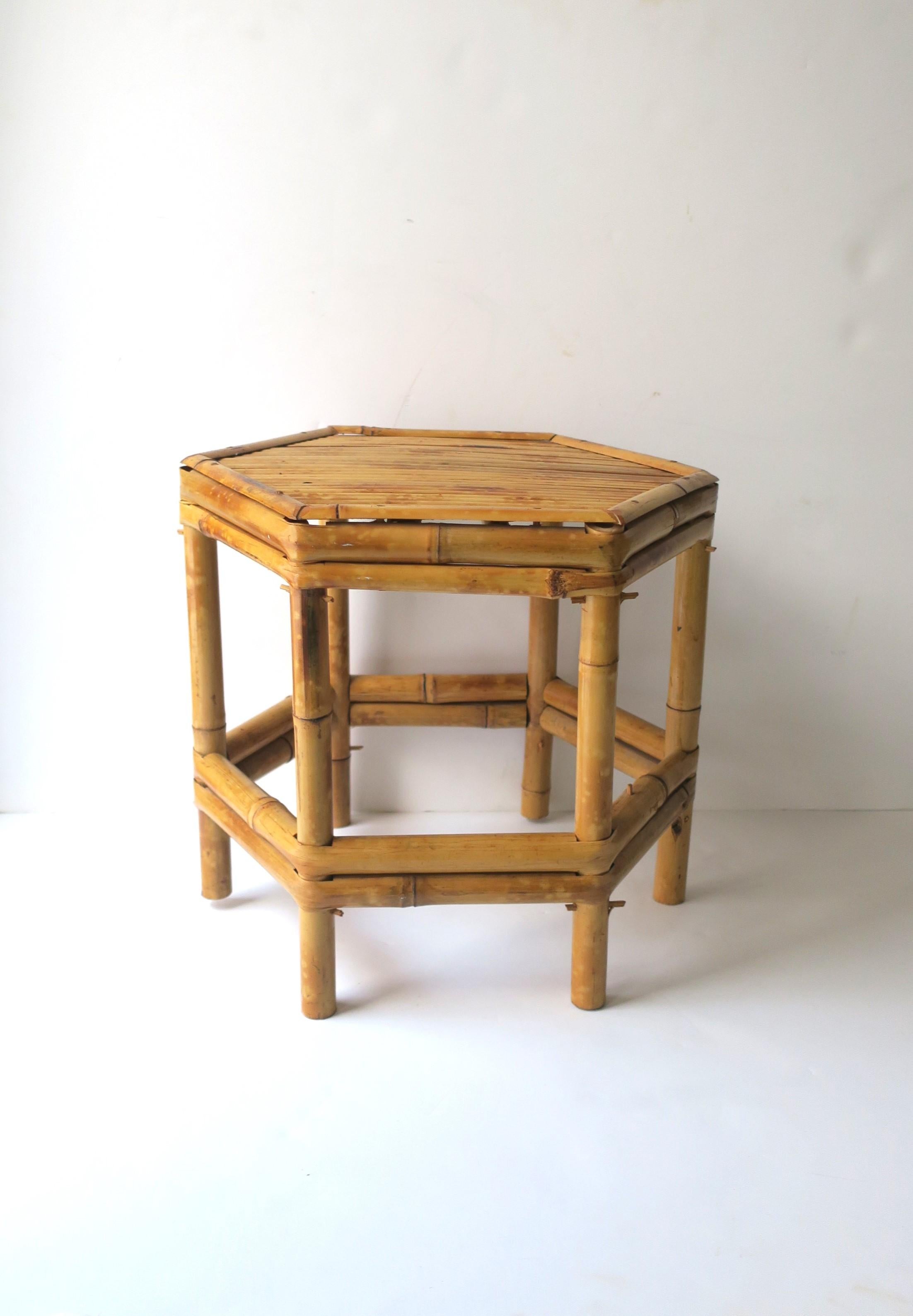 20th Century Wicker Bamboo Pedestal Table or Plant Stand Chinoiserie Style