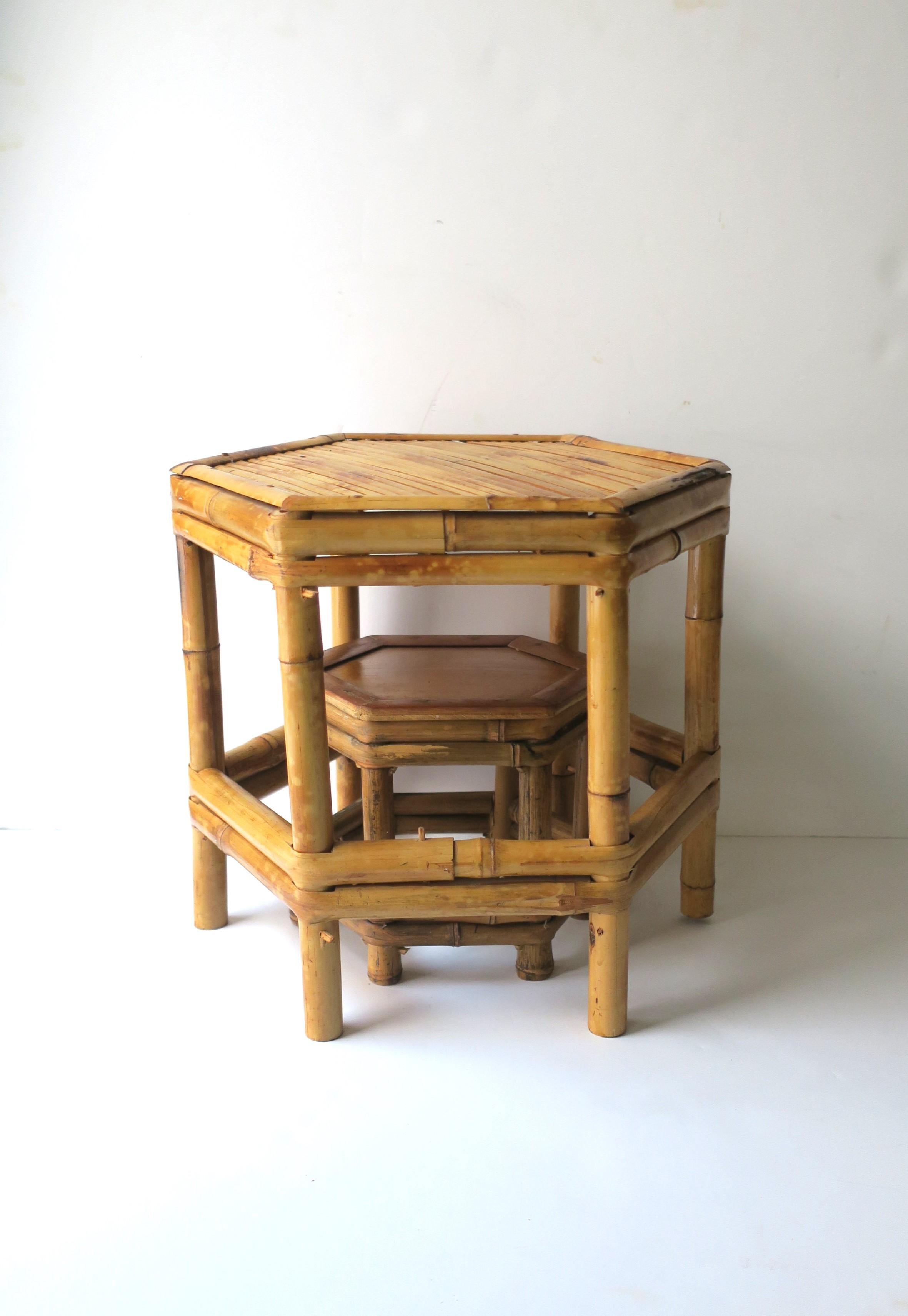 Wicker Bamboo Pedestal Table or Plant Stand Chinoiserie Style 3