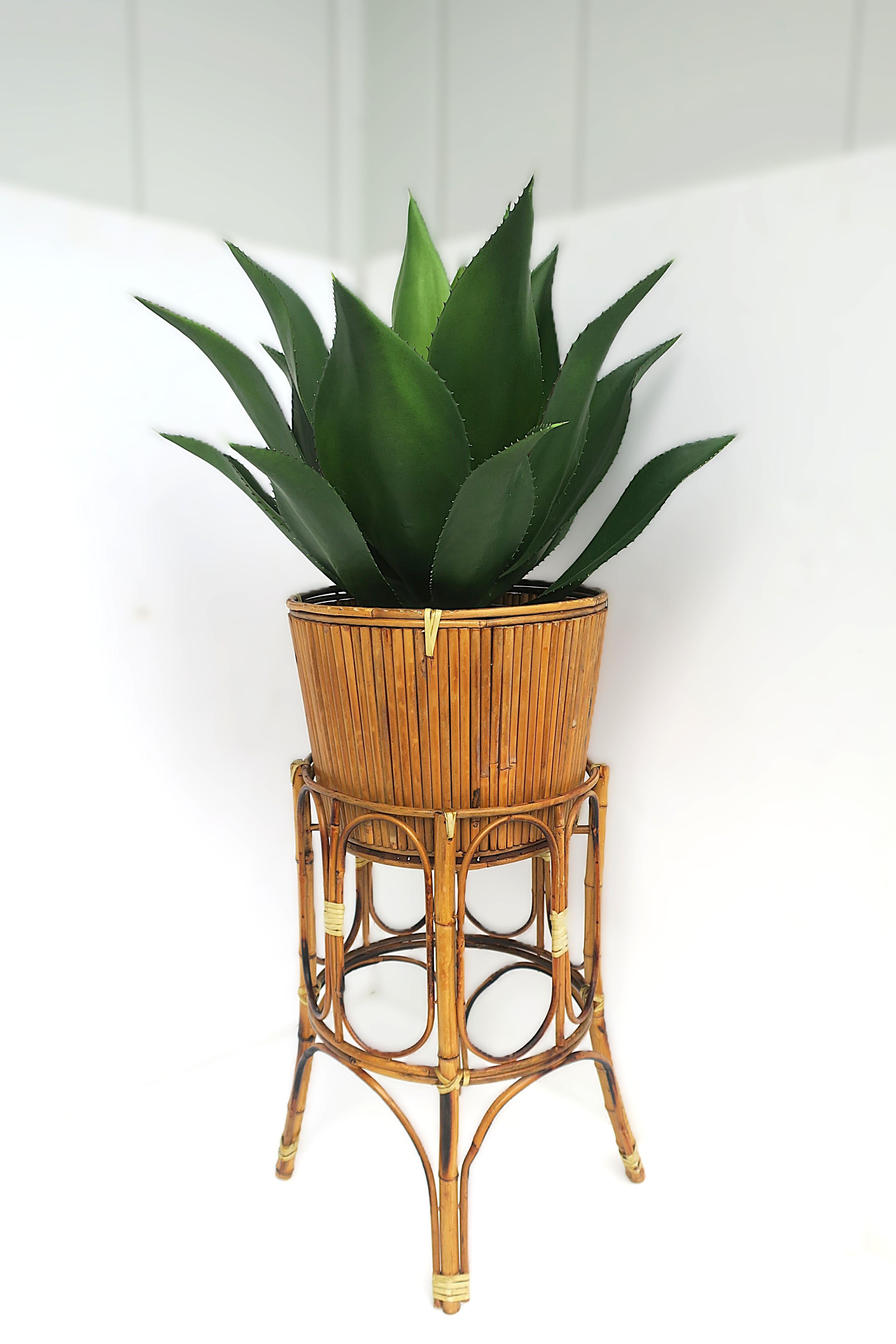 Wicker Bamboo Plant Stand Holder Cachepot For Sale 3