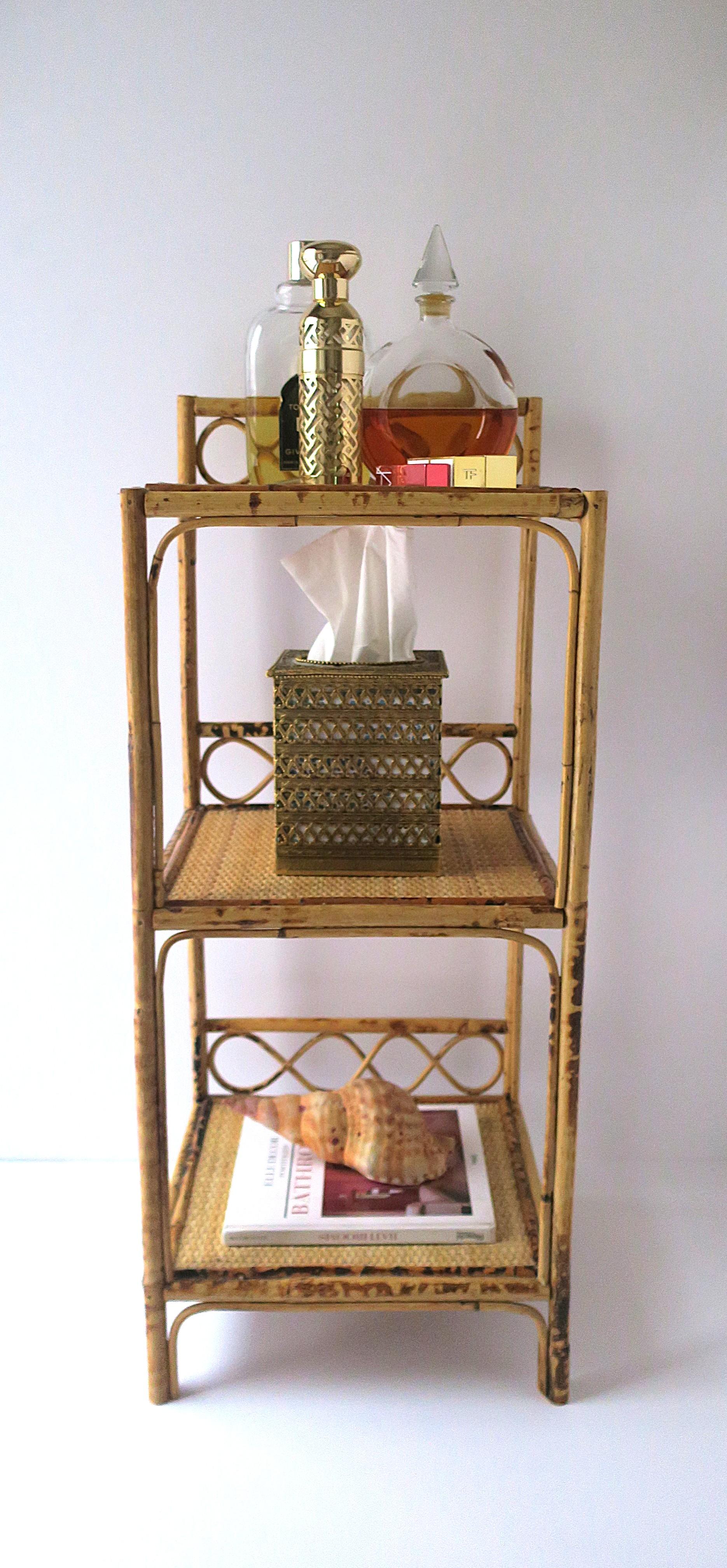 20th Century Wicker Bamboo Storage Shelves Étagère For Sale