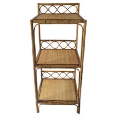 Vintage Wicker Bamboo Storage Shelves Étagère