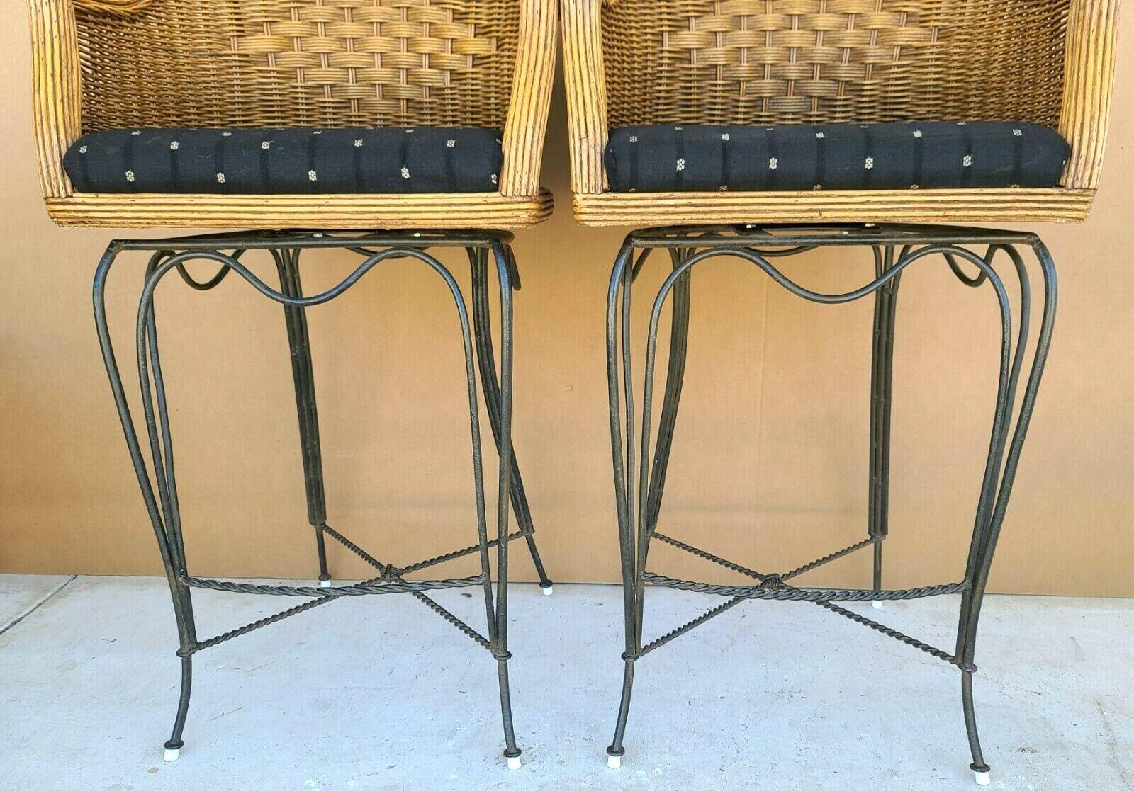 Wicker Bamboo Swivel Barstools - a Pair In Good Condition For Sale In Lake Worth, FL