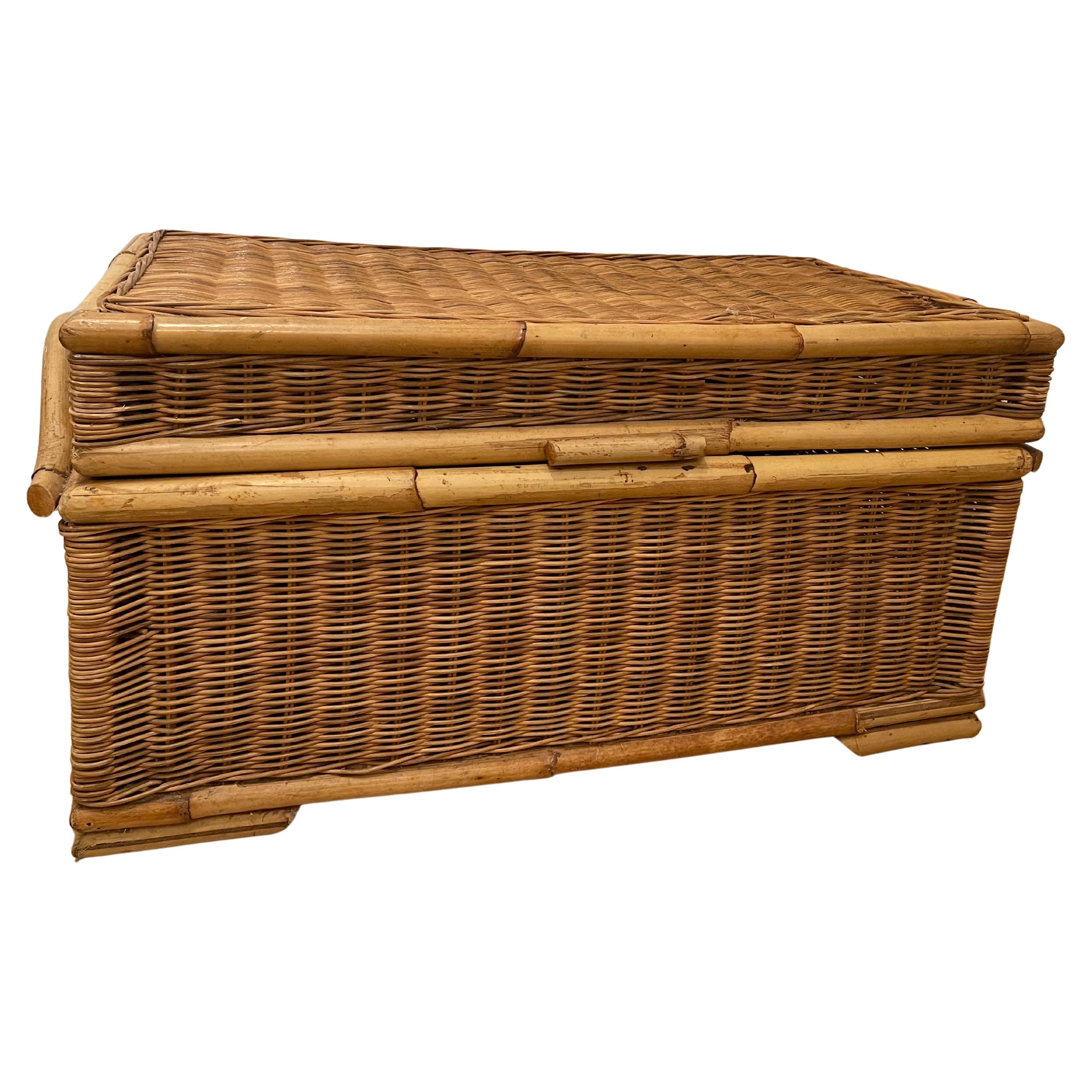 Wicker Bamboo Vintage Trunk Blanket Chest