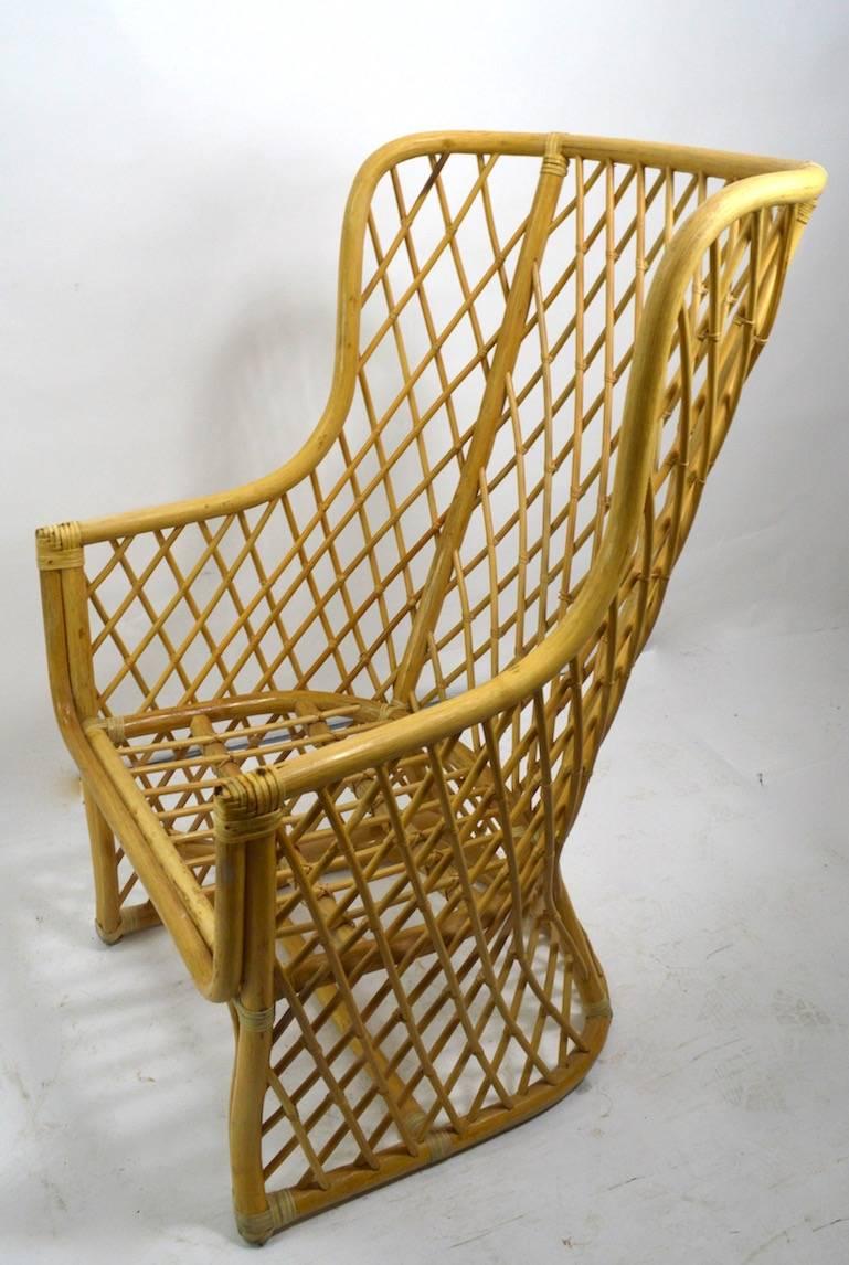 Mid-Century Modern Wicker Bamboo Weave Lounge Chair