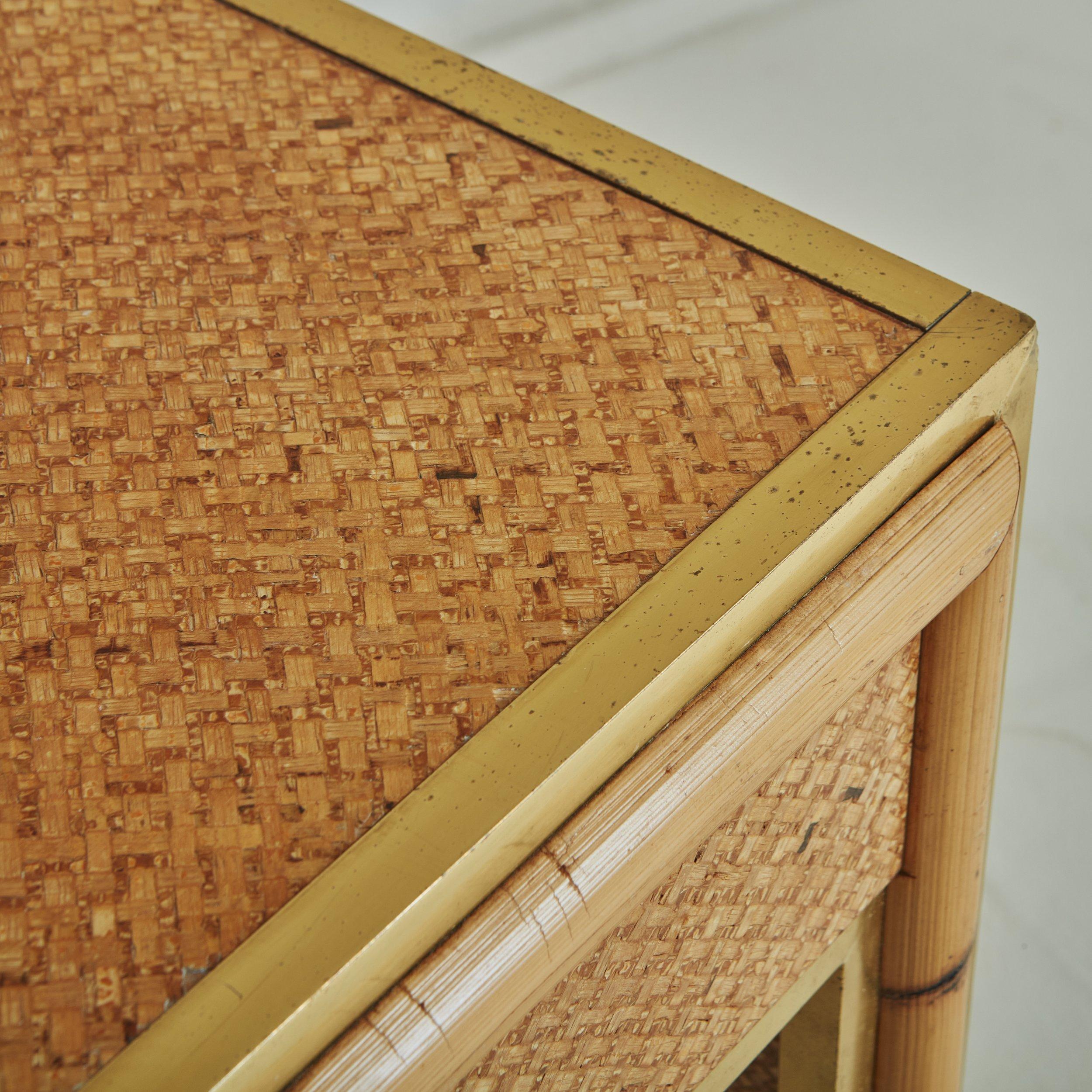 Wicker + Bamboo Writing Desk with Brass Trim, Italy 20th Century For Sale 5