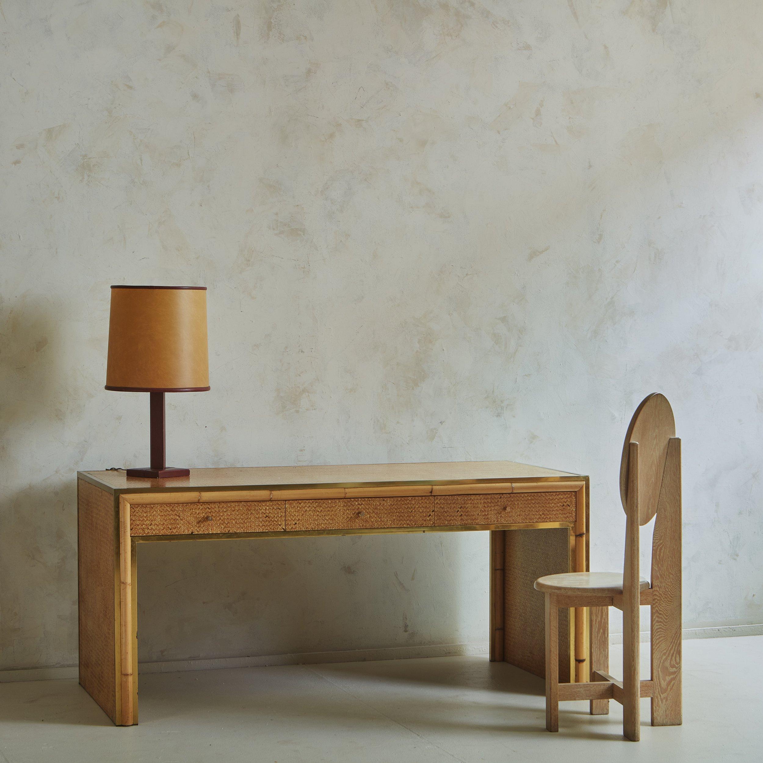 Schreibtisch aus Korbweide + Bambus mit Messingbesatz, Italien 20. Jahrhundert (Moderne) im Angebot