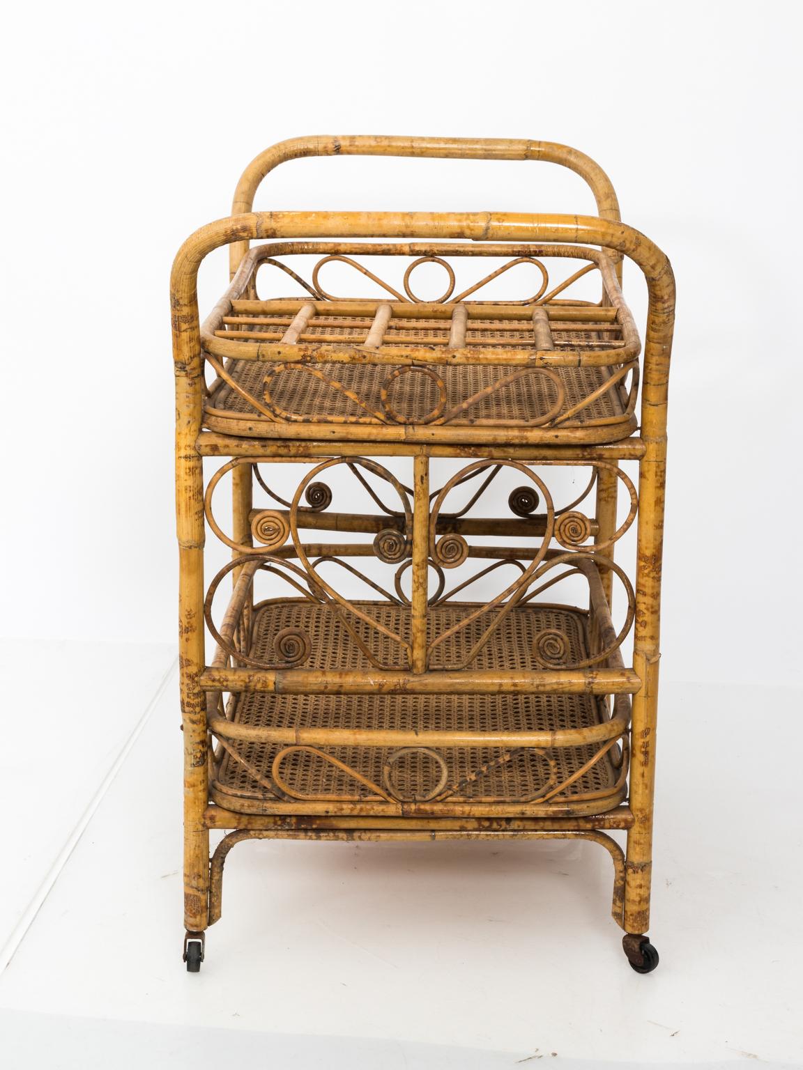 Bamboo Wicker Bar Cart