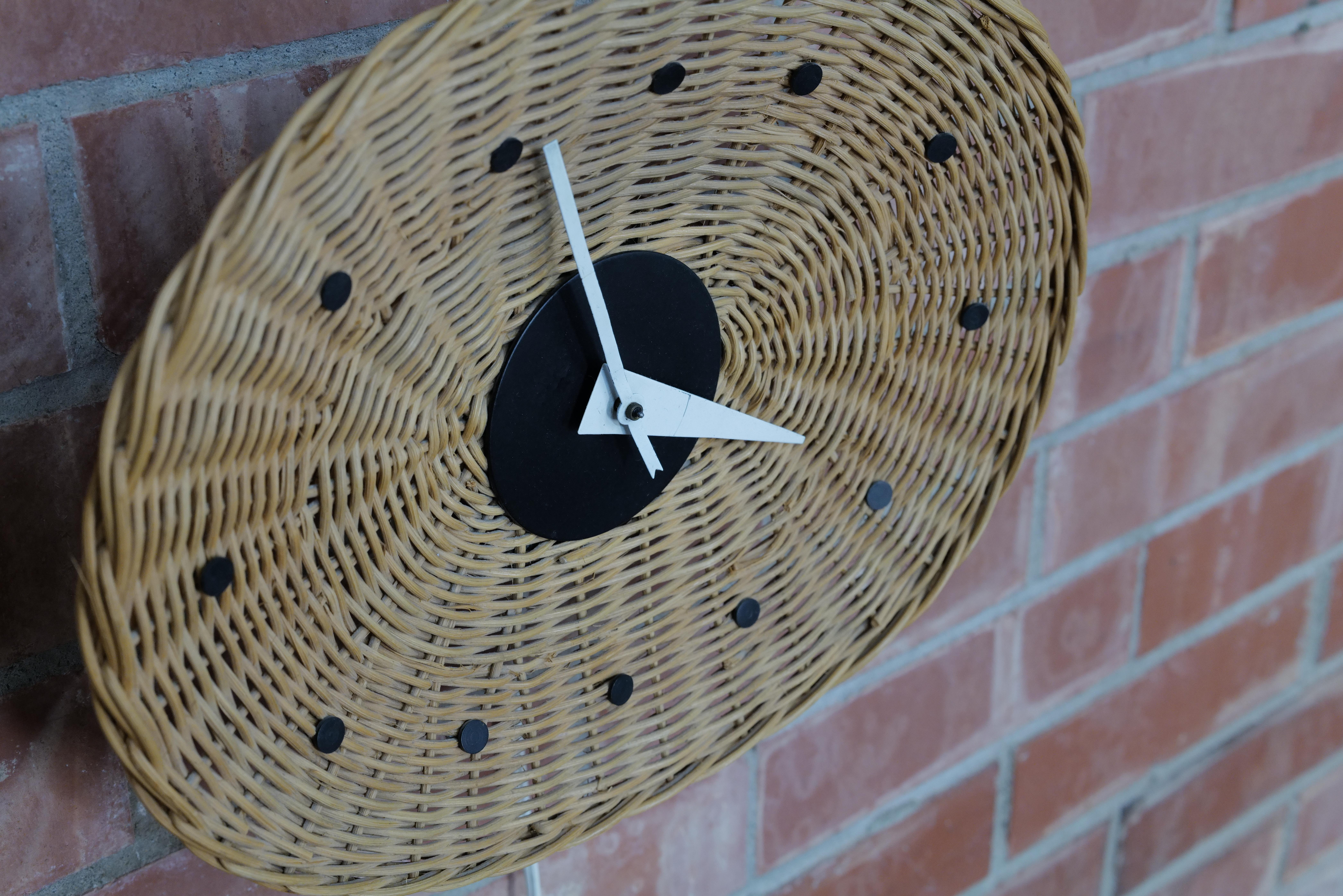 Mid-Century Modern Wicker Basket Clock by George Nelson for Howard Miller For Sale