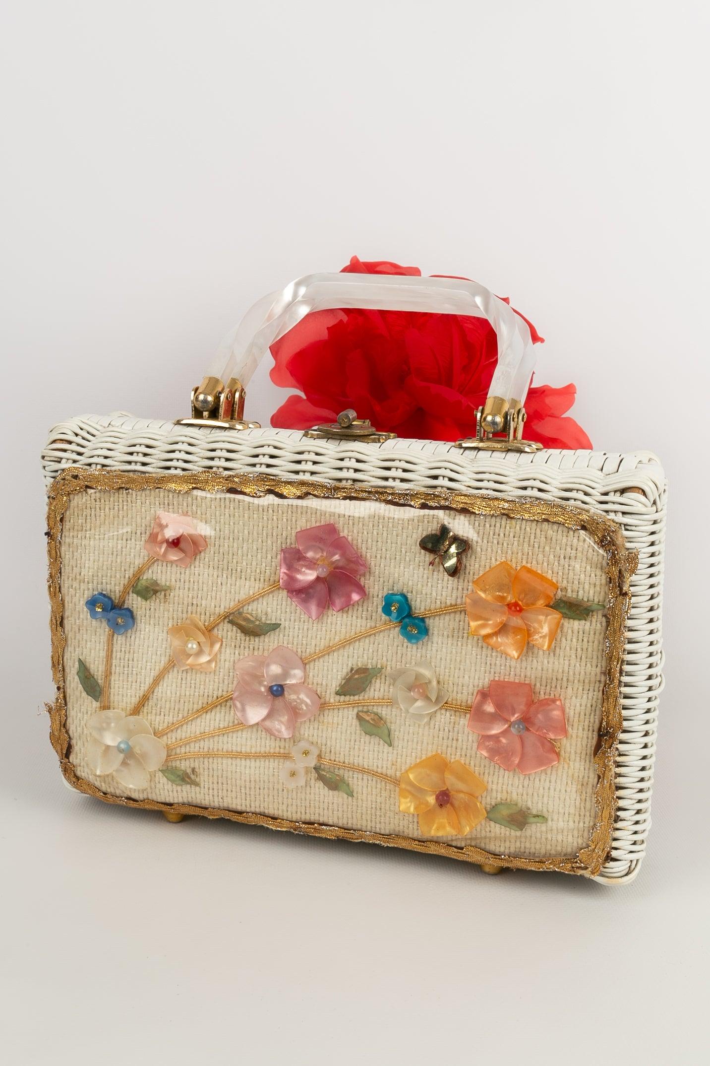 Wicker Basket Floral Bag, 1960s For Sale 6