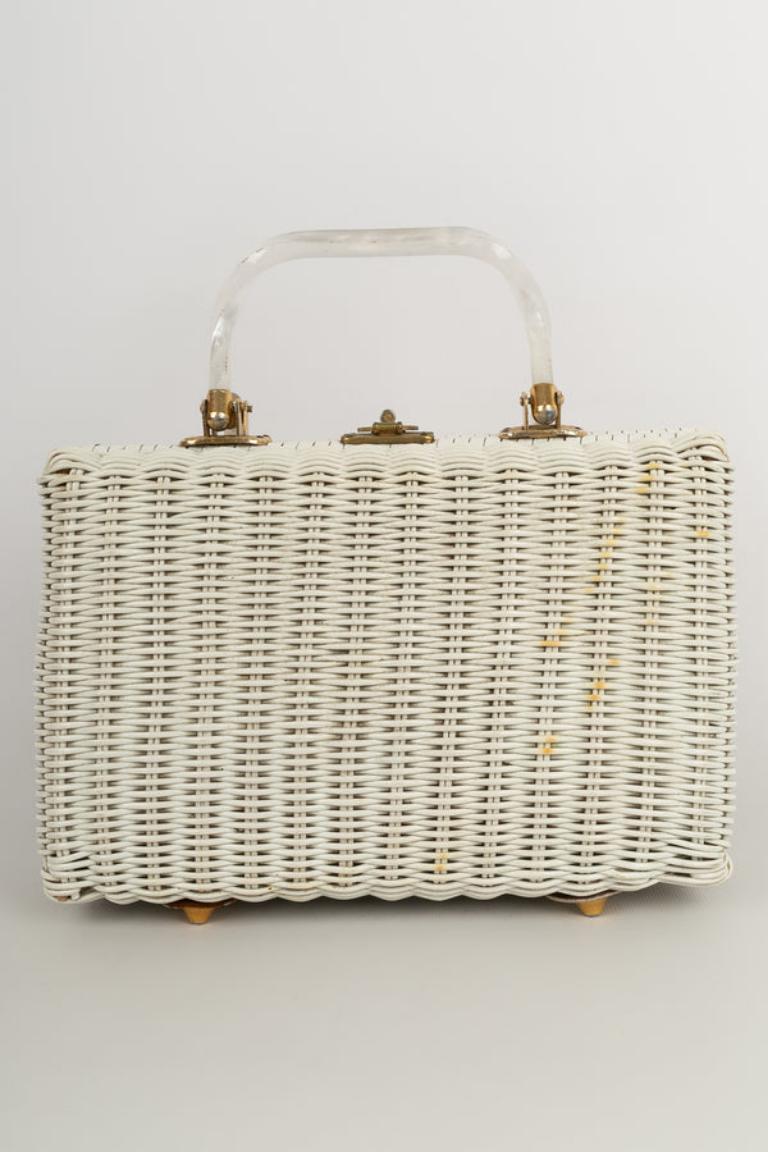 Wicker Basket Floral Bag, 1960s In Excellent Condition For Sale In SAINT-OUEN-SUR-SEINE, FR