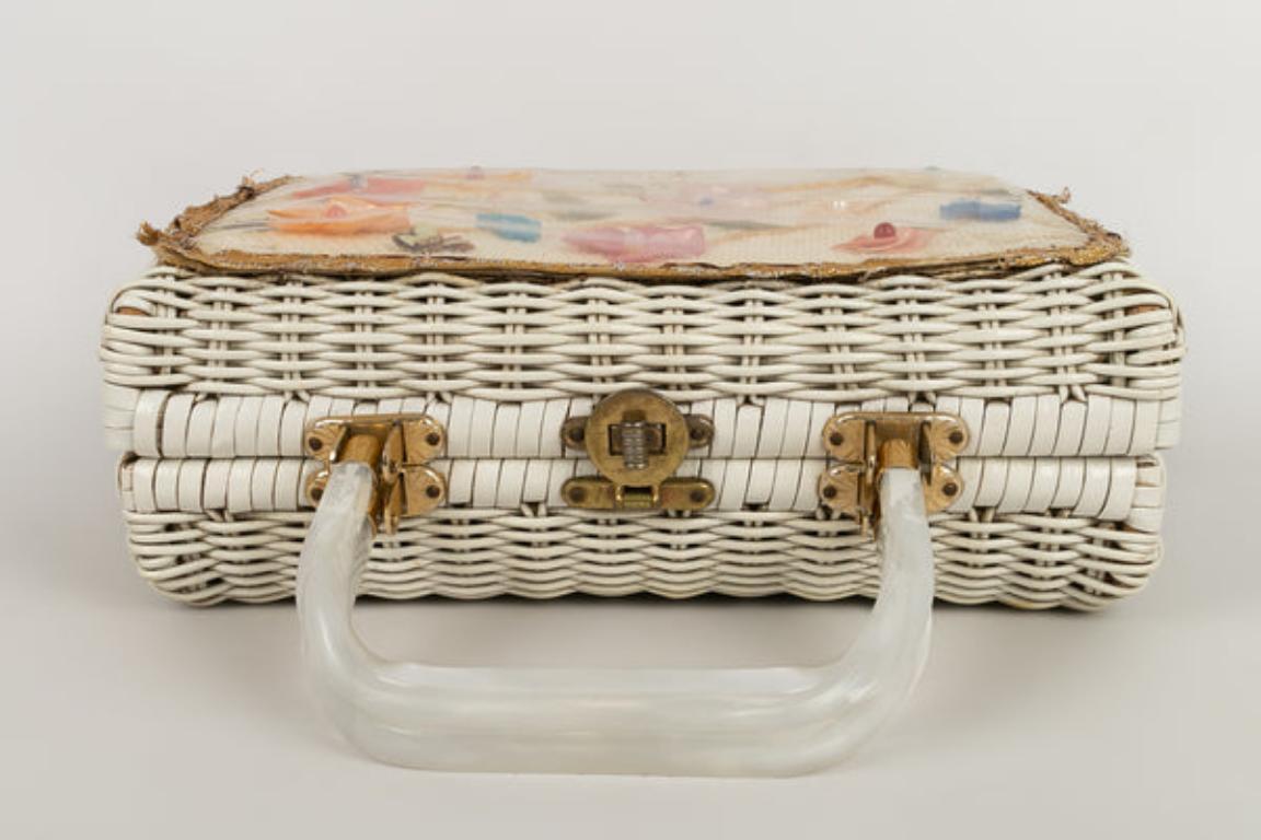 Wicker Basket Floral Bag, 1960s For Sale 2