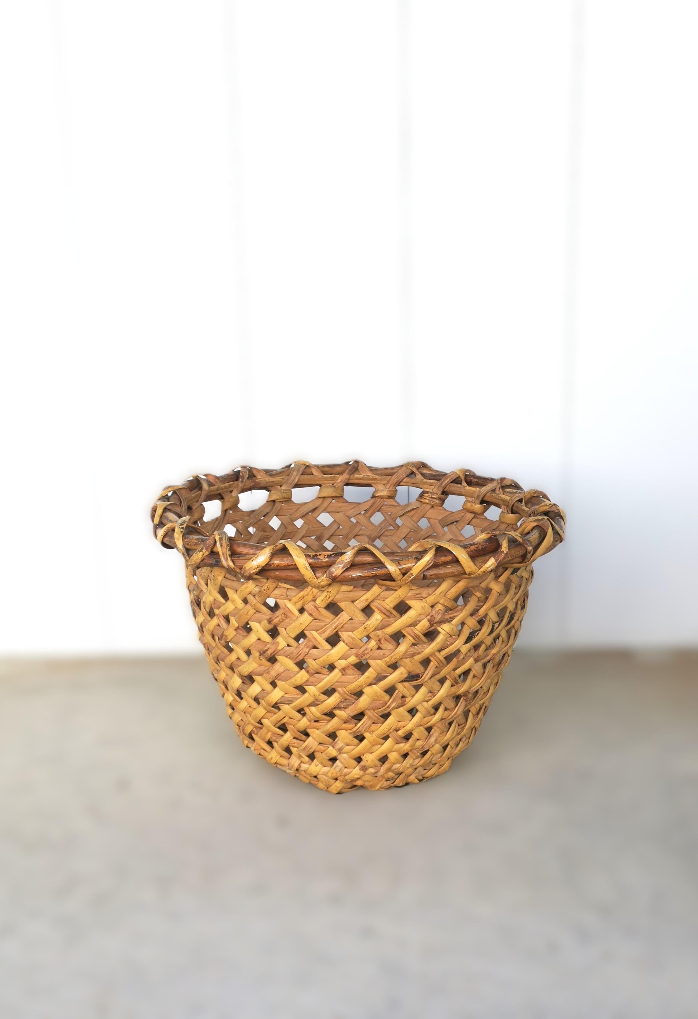 20th Century Wicker Basket Hamper Storage or Planter Cachepot For Sale