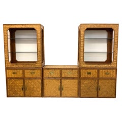 Wicker Basketweave and Faux Bamboo 3-Piece Wall Unit