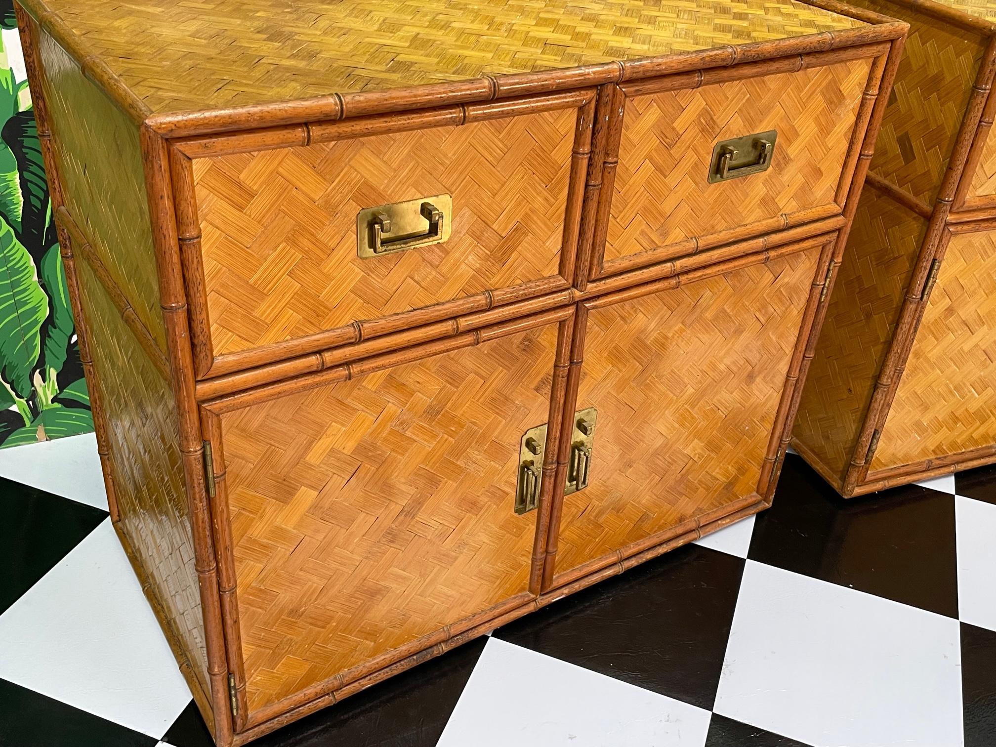 Organic Modern Wicker Basketweave and Faux Bamboo Cabinet