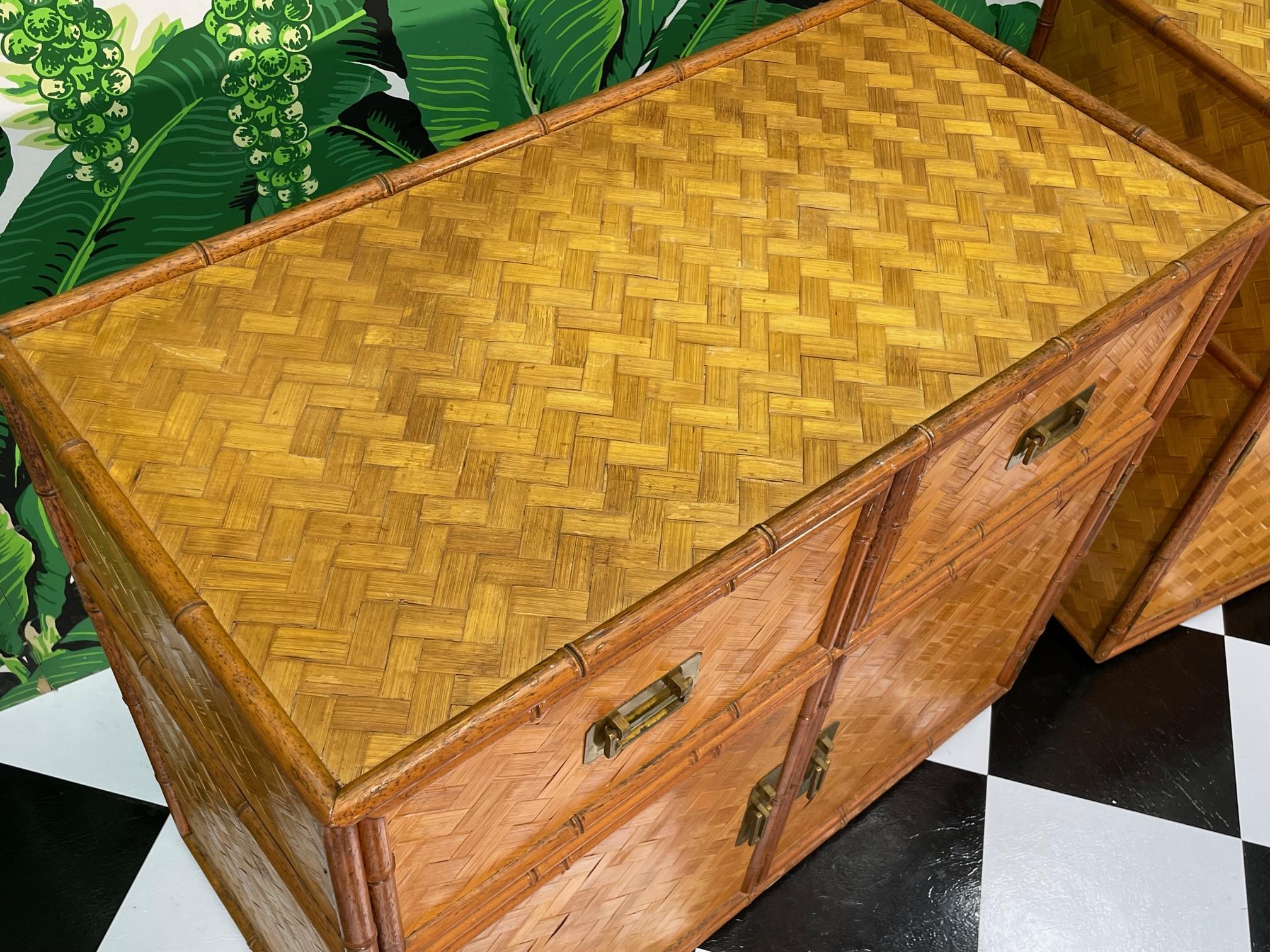 20th Century Wicker Basketweave and Faux Bamboo Cabinet