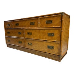 Wicker Basketweave and Faux Bamboo Campaign 7 Drawer Dresser