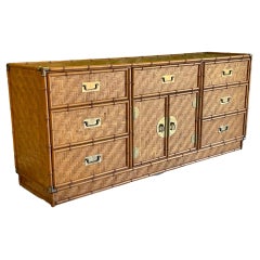 Used Wicker Basketweave and Faux Bamboo Campaign 9 Drawer Dresser