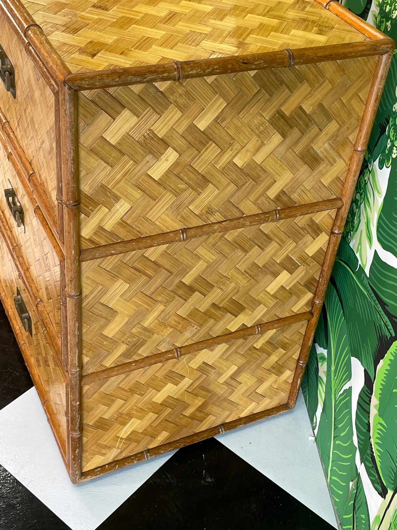 20th Century Wicker Basketweave and Faux Bamboo Double Dresser