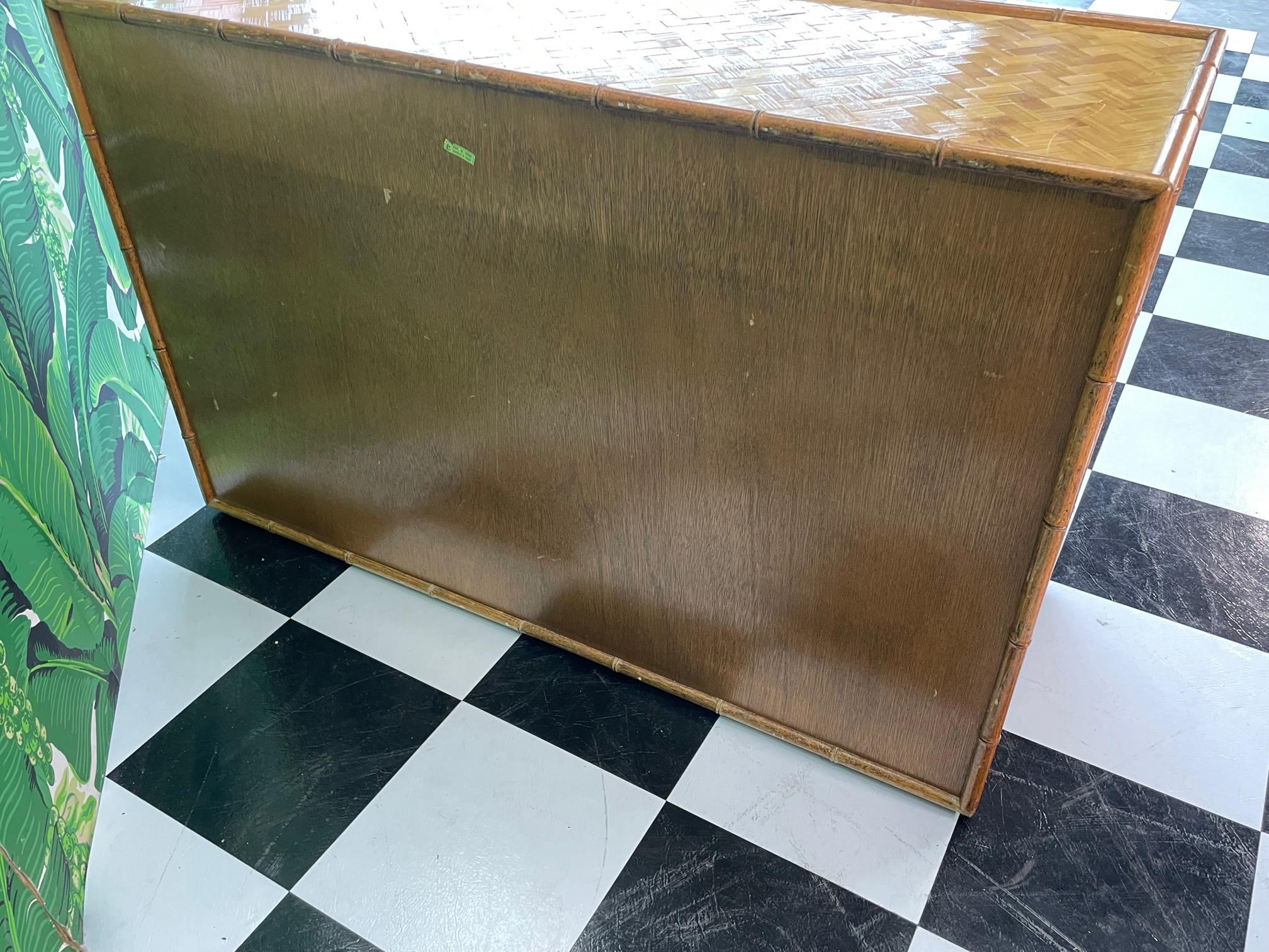 20th Century Wicker Basketweave and Faux Bamboo Double Dresser