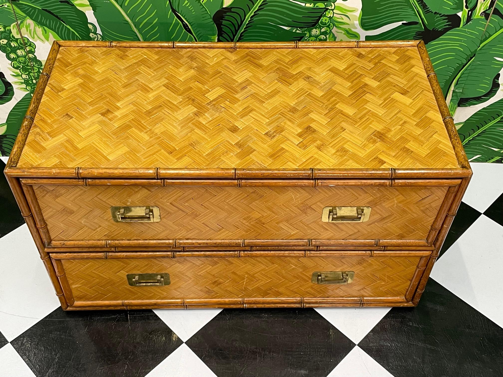 20th Century Wicker Basketweave and Faux Bamboo Dresser For Sale