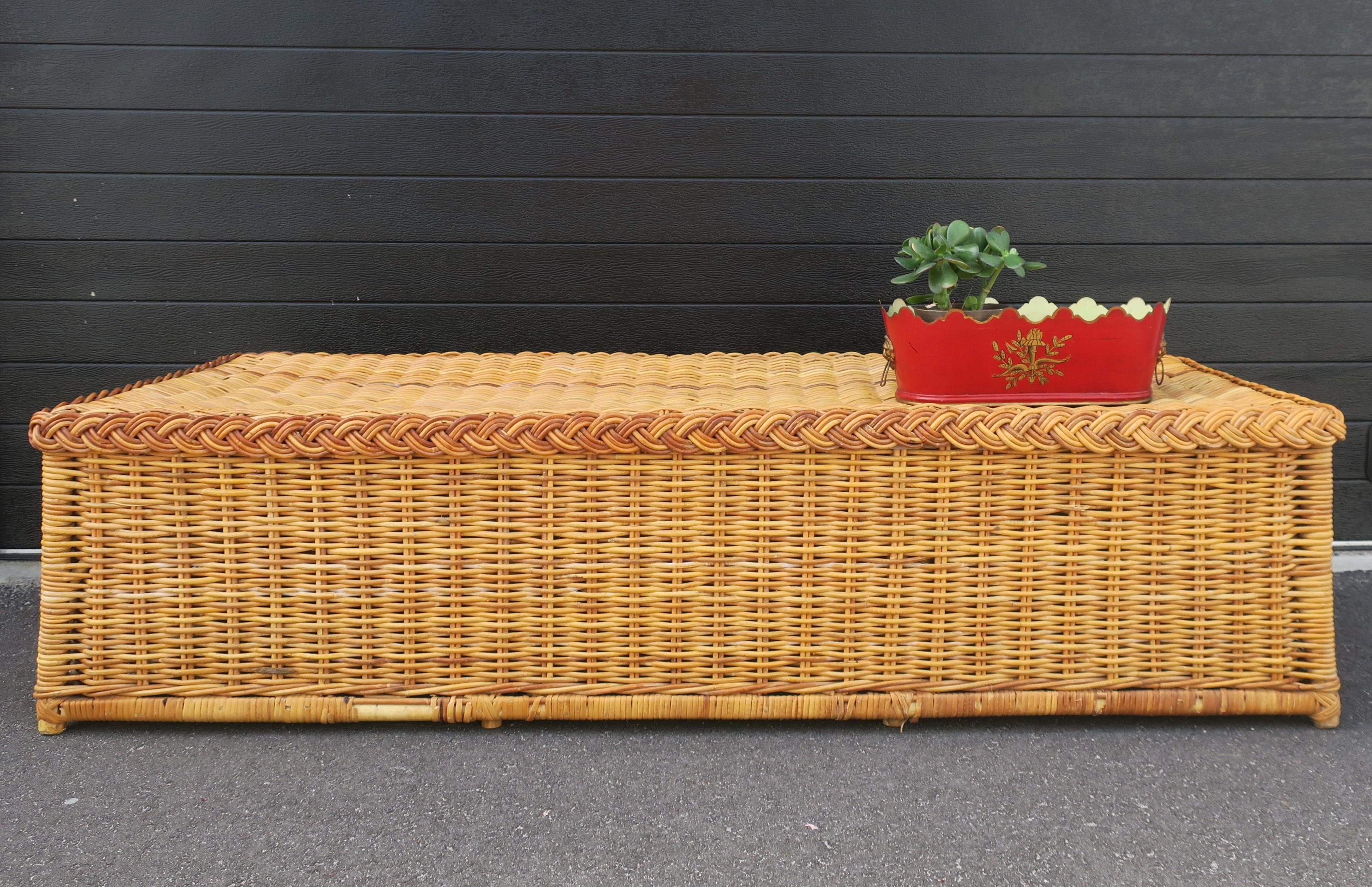 Wicker Bench or Ottoman For Sale 3