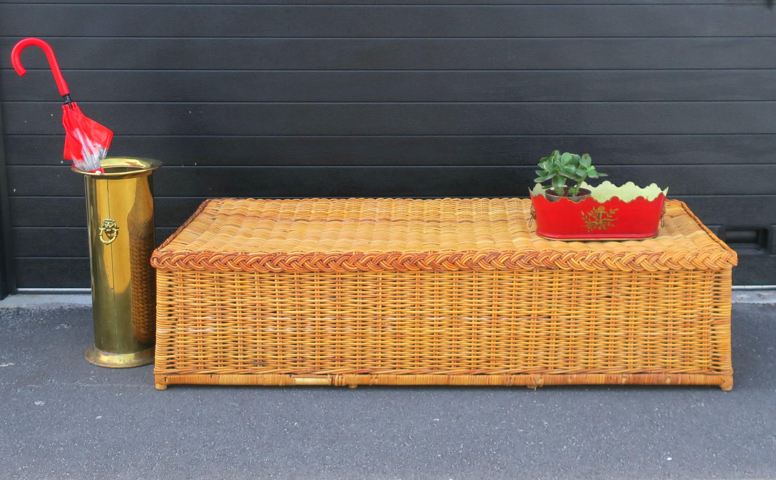 Wicker Bench or Ottoman For Sale 3