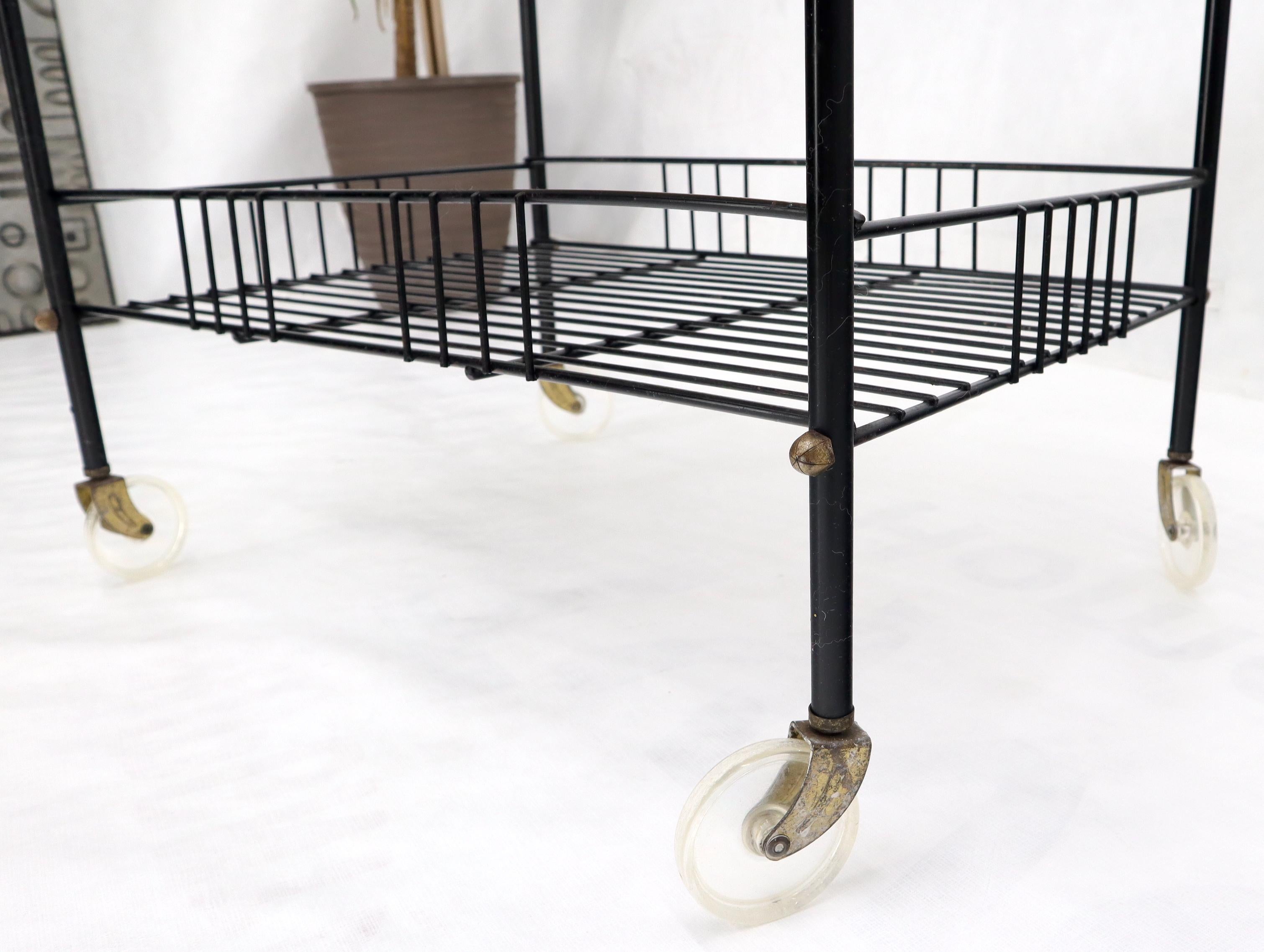Wicker & Bent Steel Mid-Century Modern Serving Cart Side Table on Wheels For Sale 2
