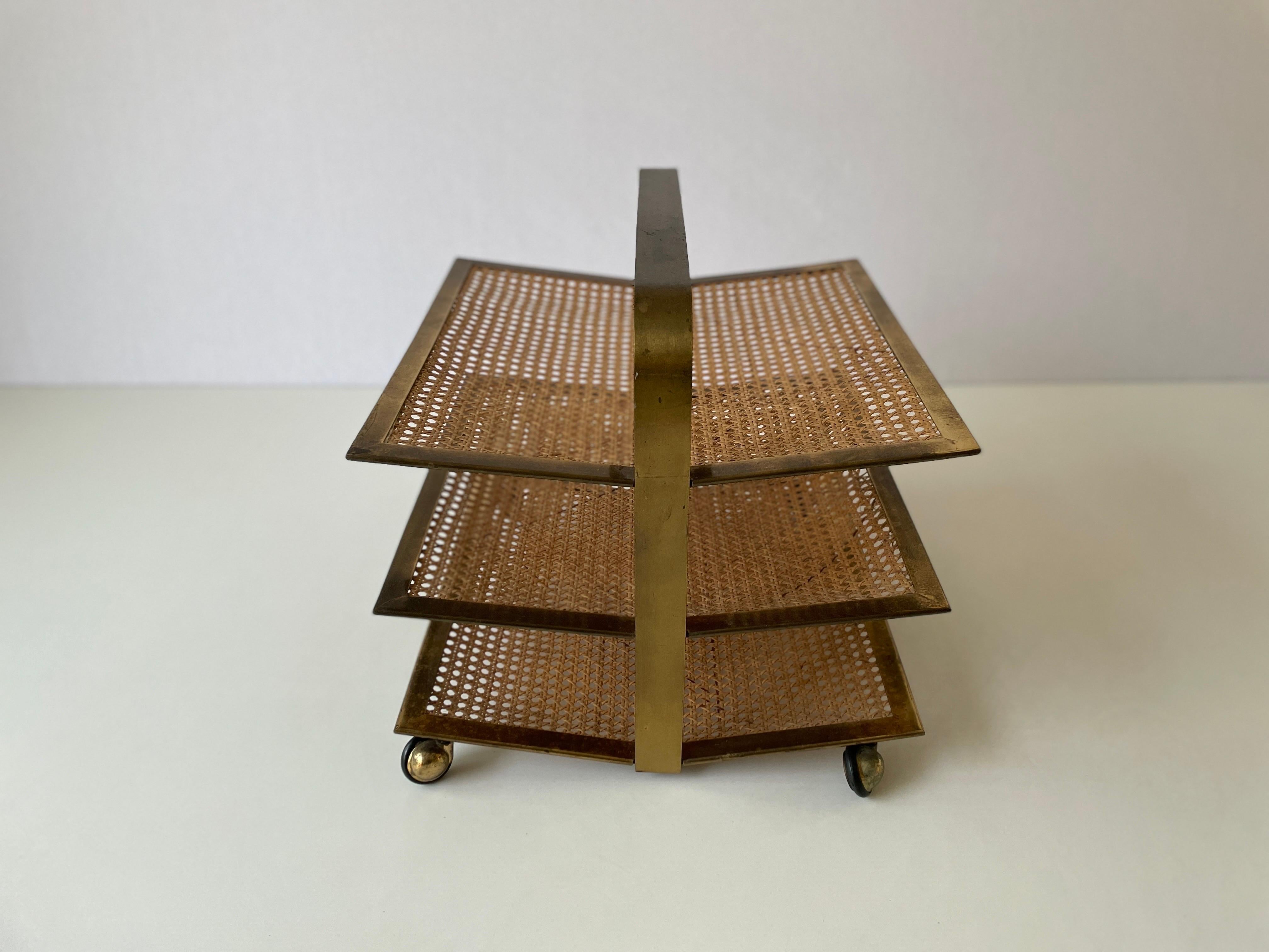 Wicker - Brass Wonderful Luxury Magazine Rack with 3 Shelf, 1960s, Italy For Sale 3