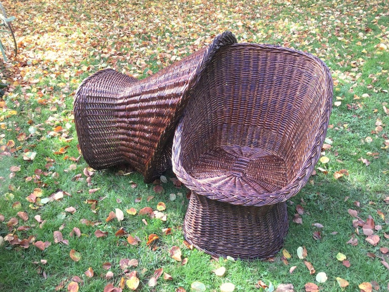 Mid-Century Modern Wicker Bucket Chairs Retro Rattan Egg Chairs For Sale