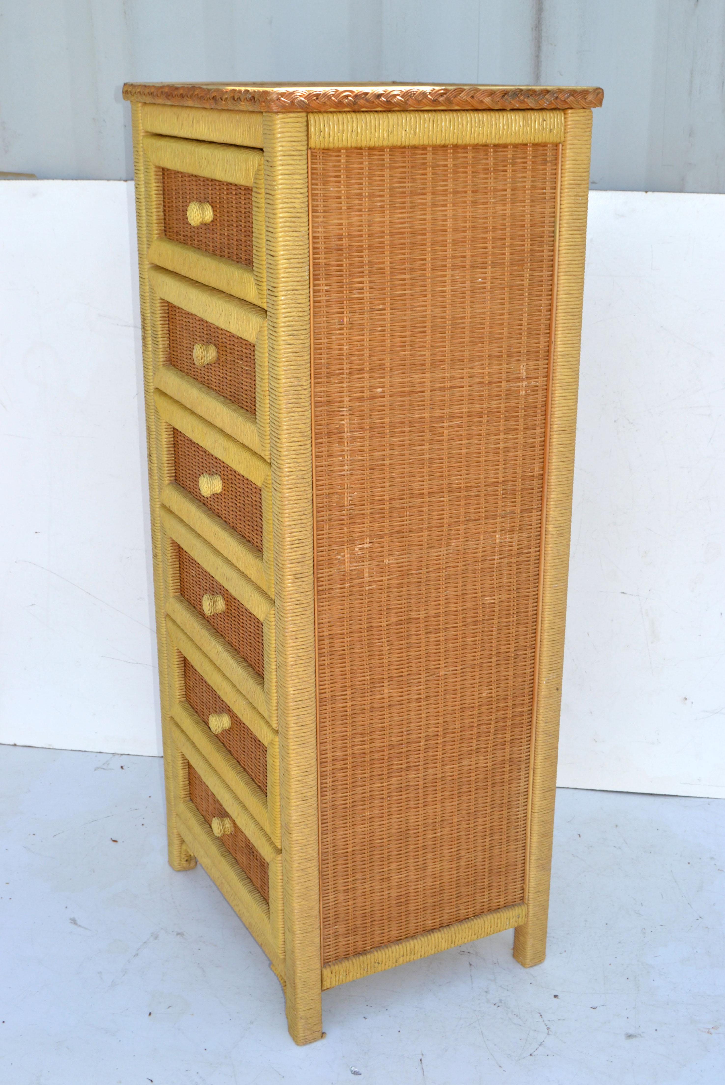 Bohemian Wicker by Henry Link Chest of Six Drawers, Cabinet, Highboy, Bachelor's Chest