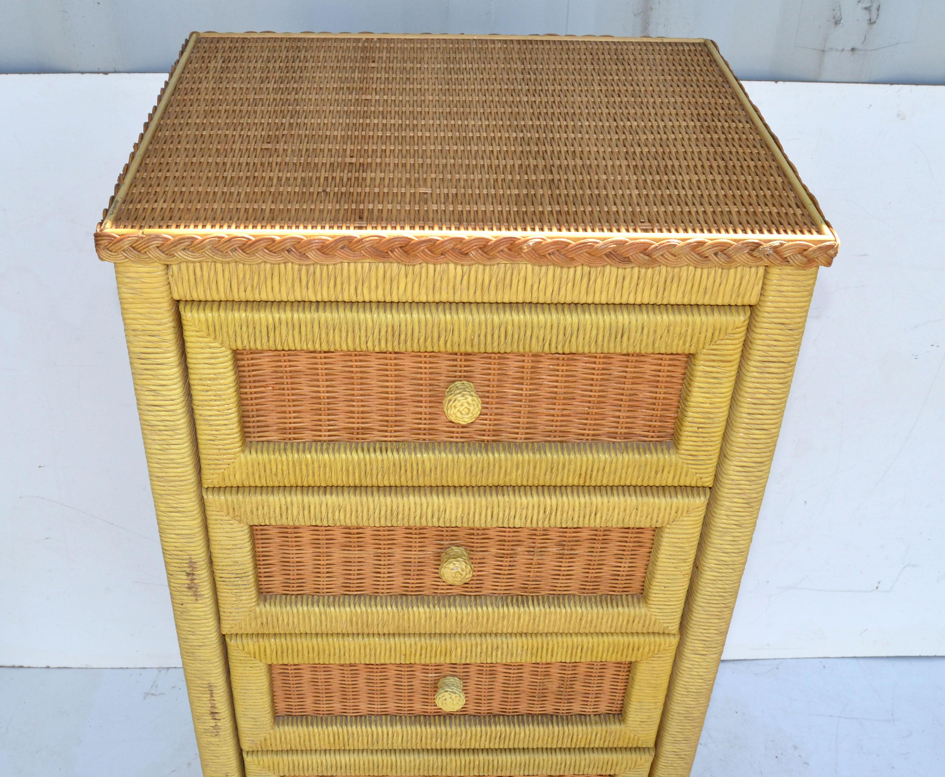 Wicker by Henry Link Chest of Six Drawers, Cabinet, Highboy, Bachelor's Chest In Good Condition In Miami, FL