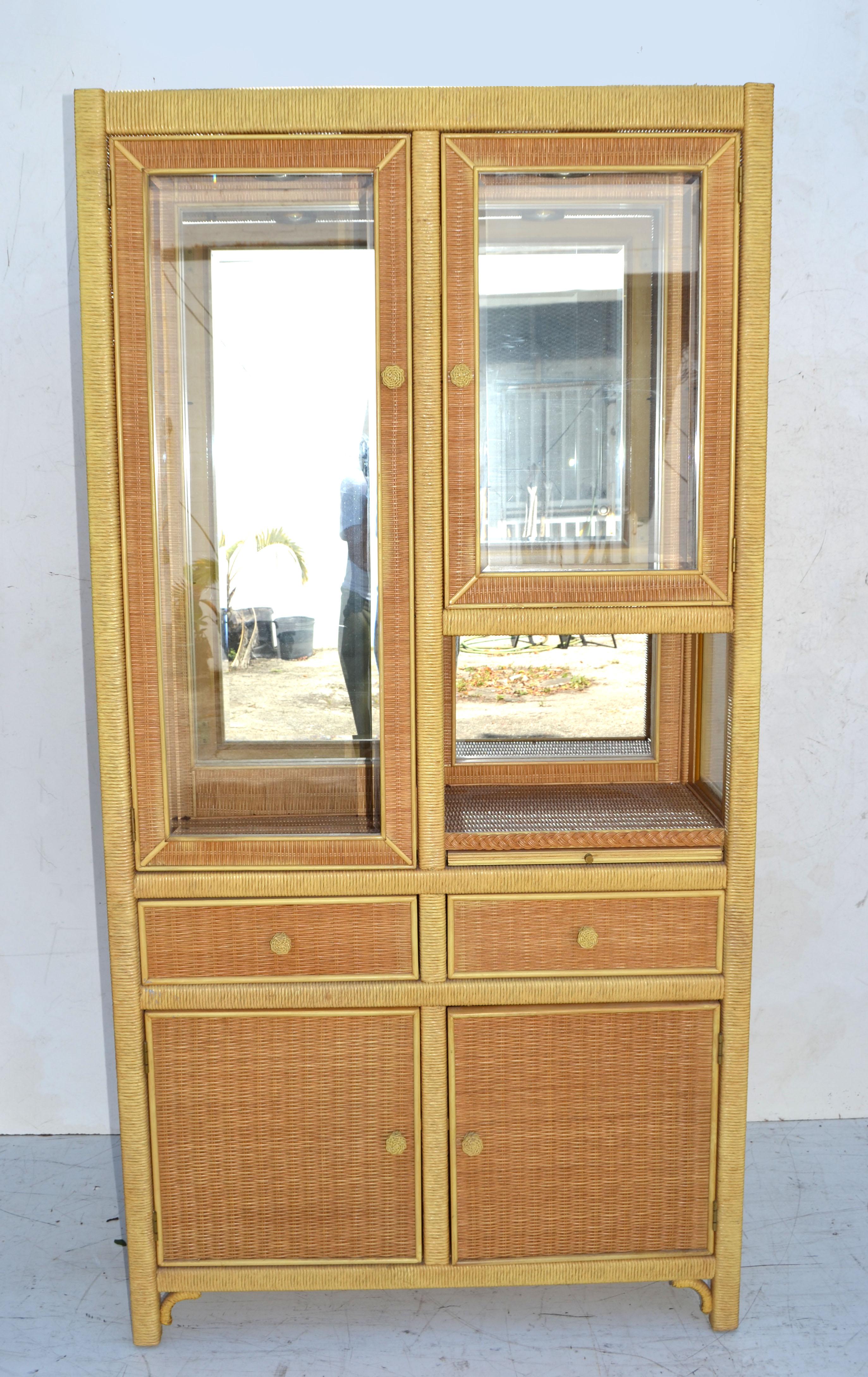 Wicker by Henry Link Cupboard, China Cabinet, Display Show Case Bohemian 1980 10