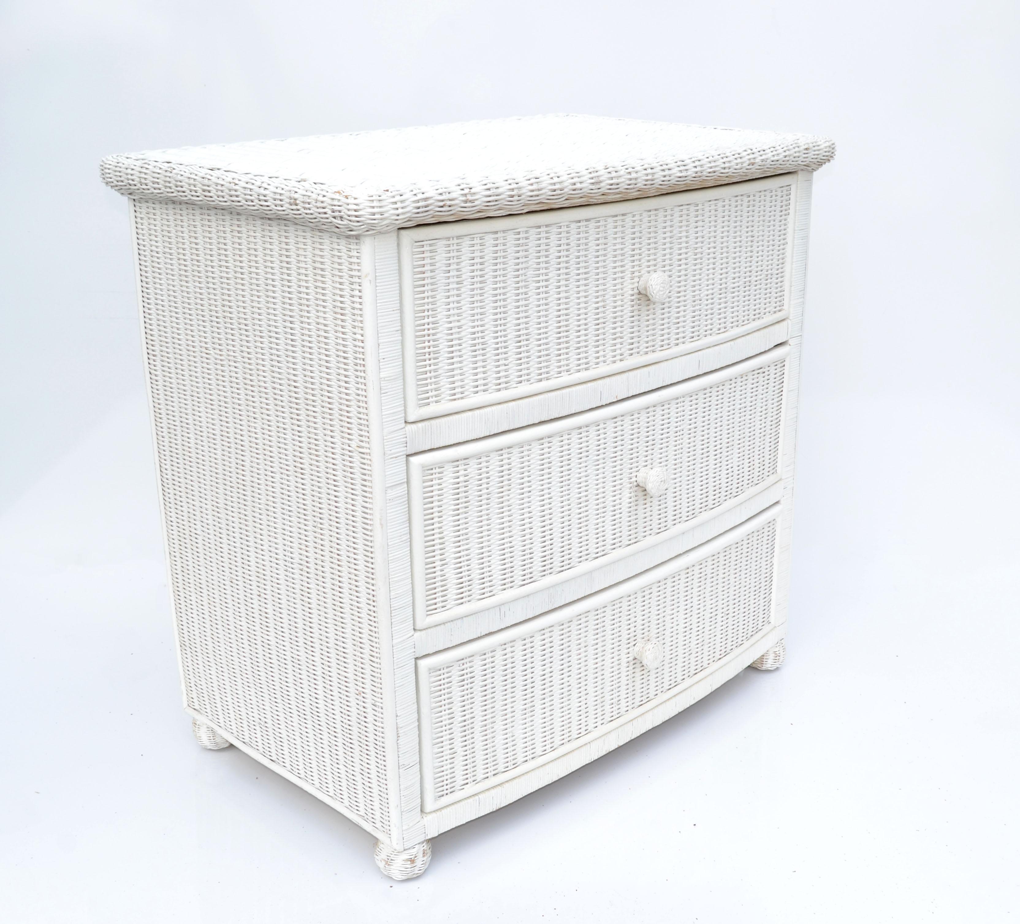 Wicker by Henry Link White Chest of 3 Drawers, Commode, Dresser Bohemian, 1980 4