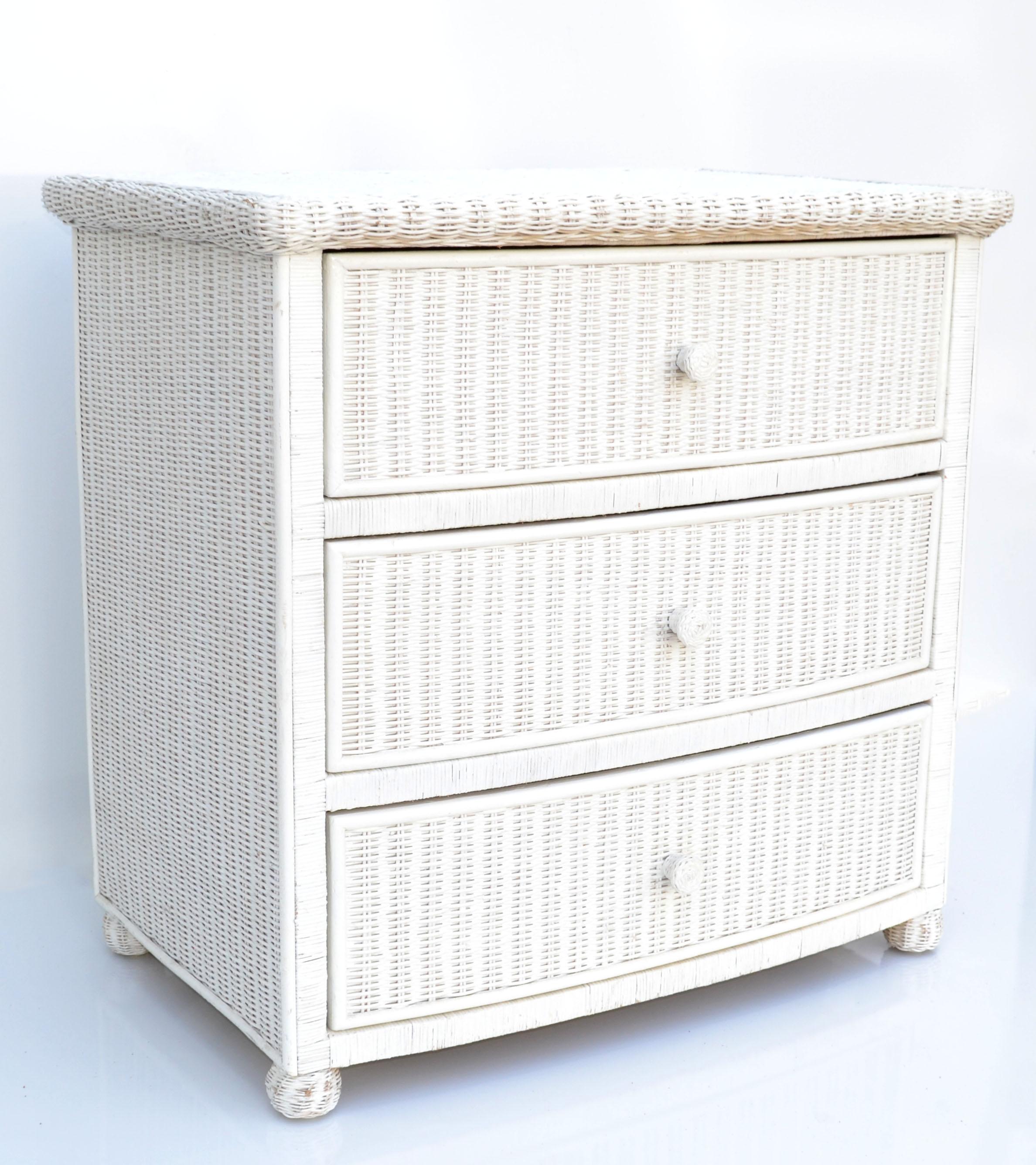 Wicker by Henry Link White Chest of 3 Drawers, Commode, Dresser Bohemian, 1980 5