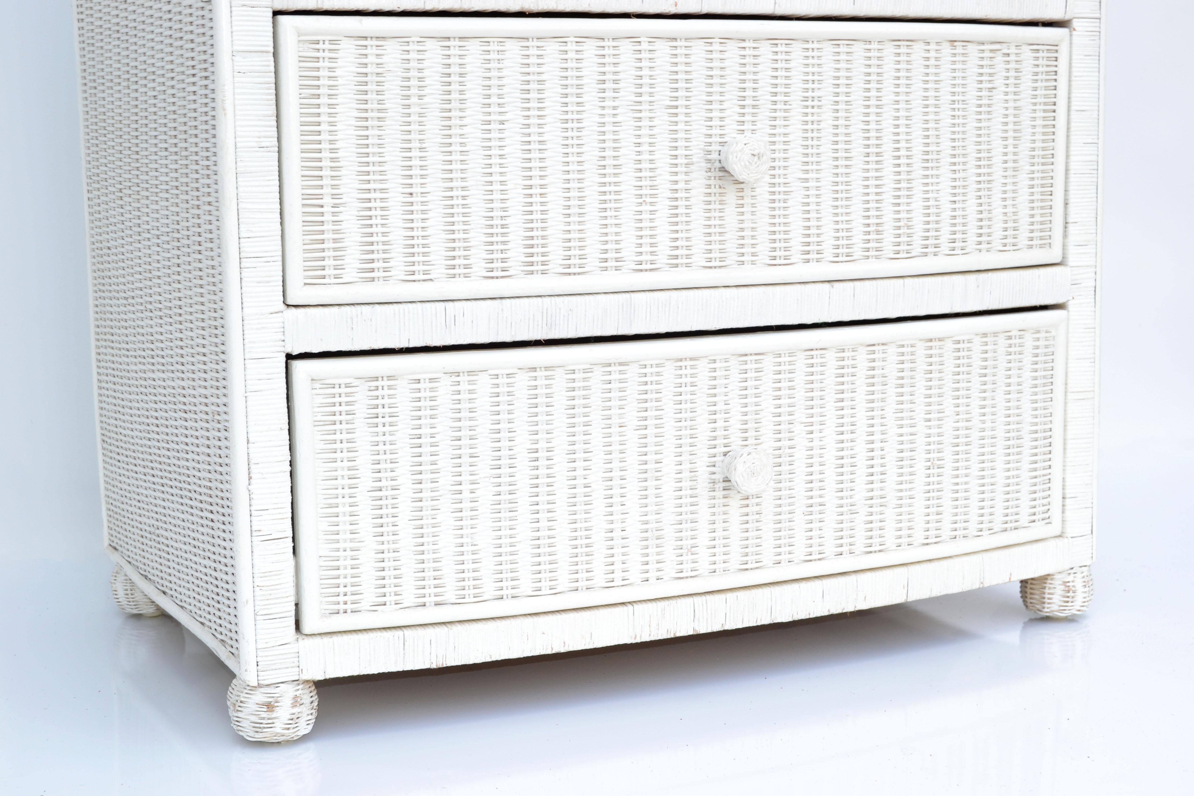 American Wicker by Henry Link White Chest of 3 Drawers, Commode, Dresser Bohemian, 1980