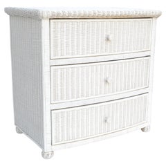 Wicker by Henry Link White Chest of 3 Drawers, Commode, Dresser Bohemian, 1980