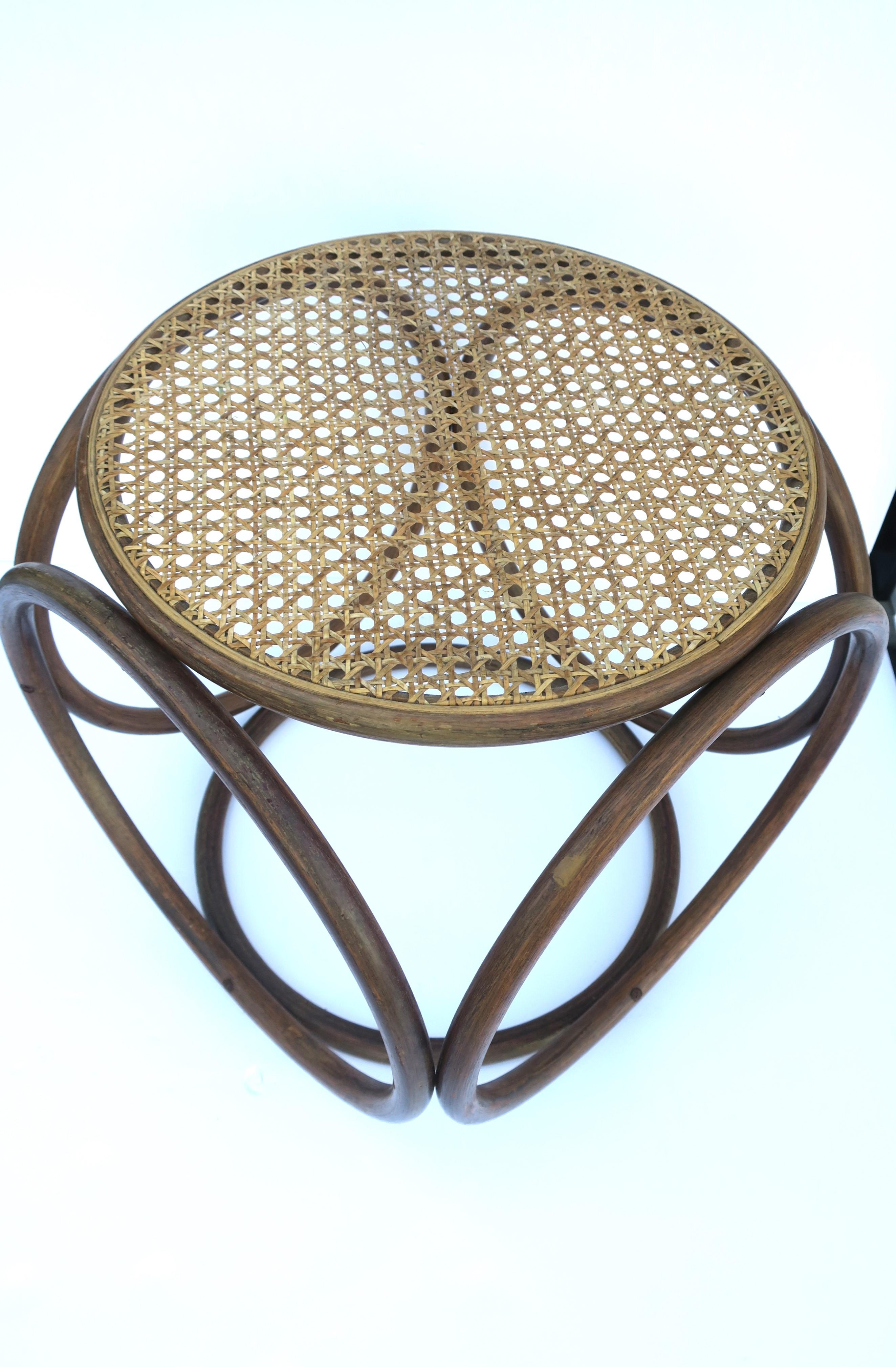 Wicker Cane and Bentwood Side Drinks Table or Stool in the Style of Thonet For Sale 3