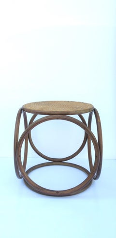 Wicker Cane Bentwood Side Table Thonet Style