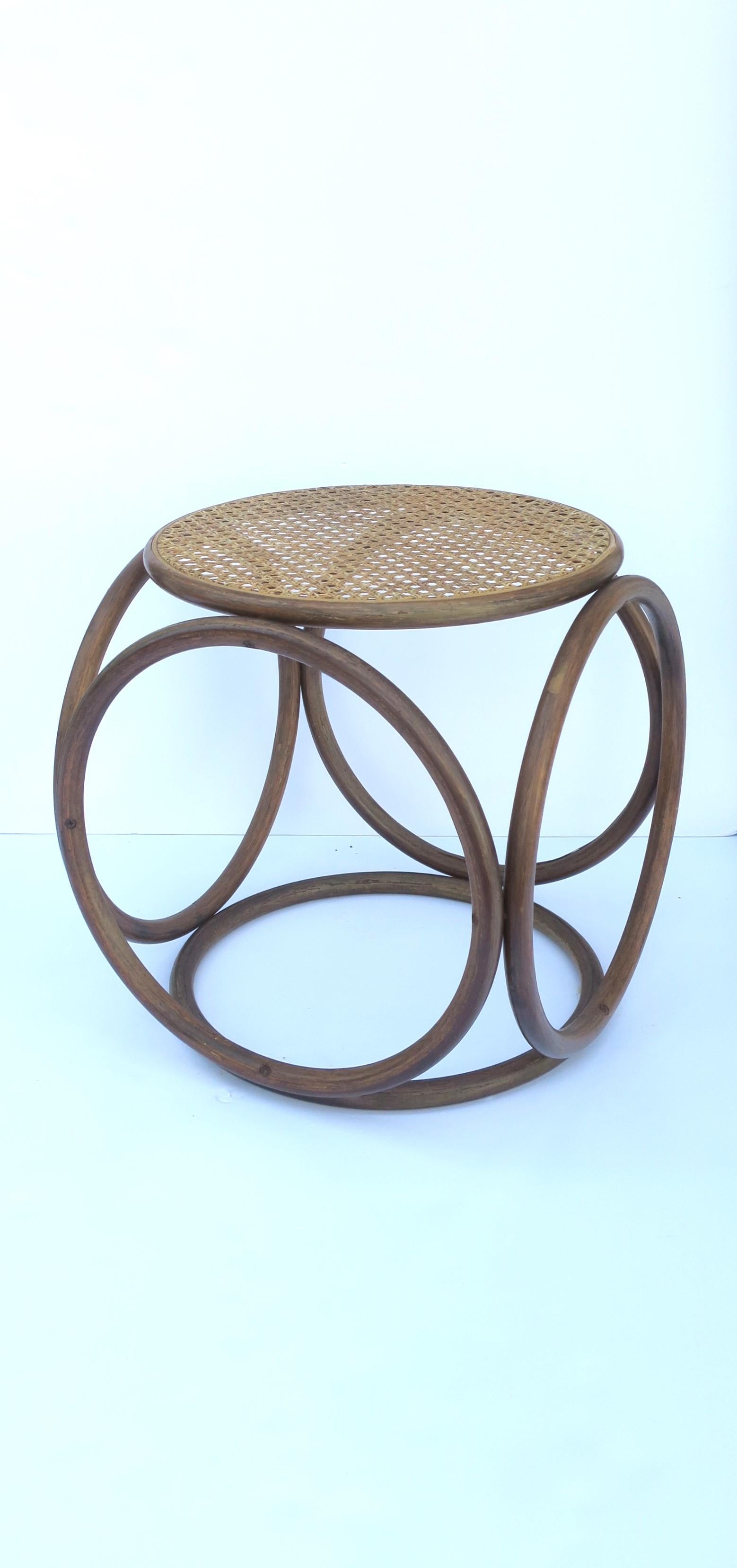 Mid-Century Modern Wicker Cane and Bentwood Side Drinks Table or Stool in the Style of Thonet For Sale