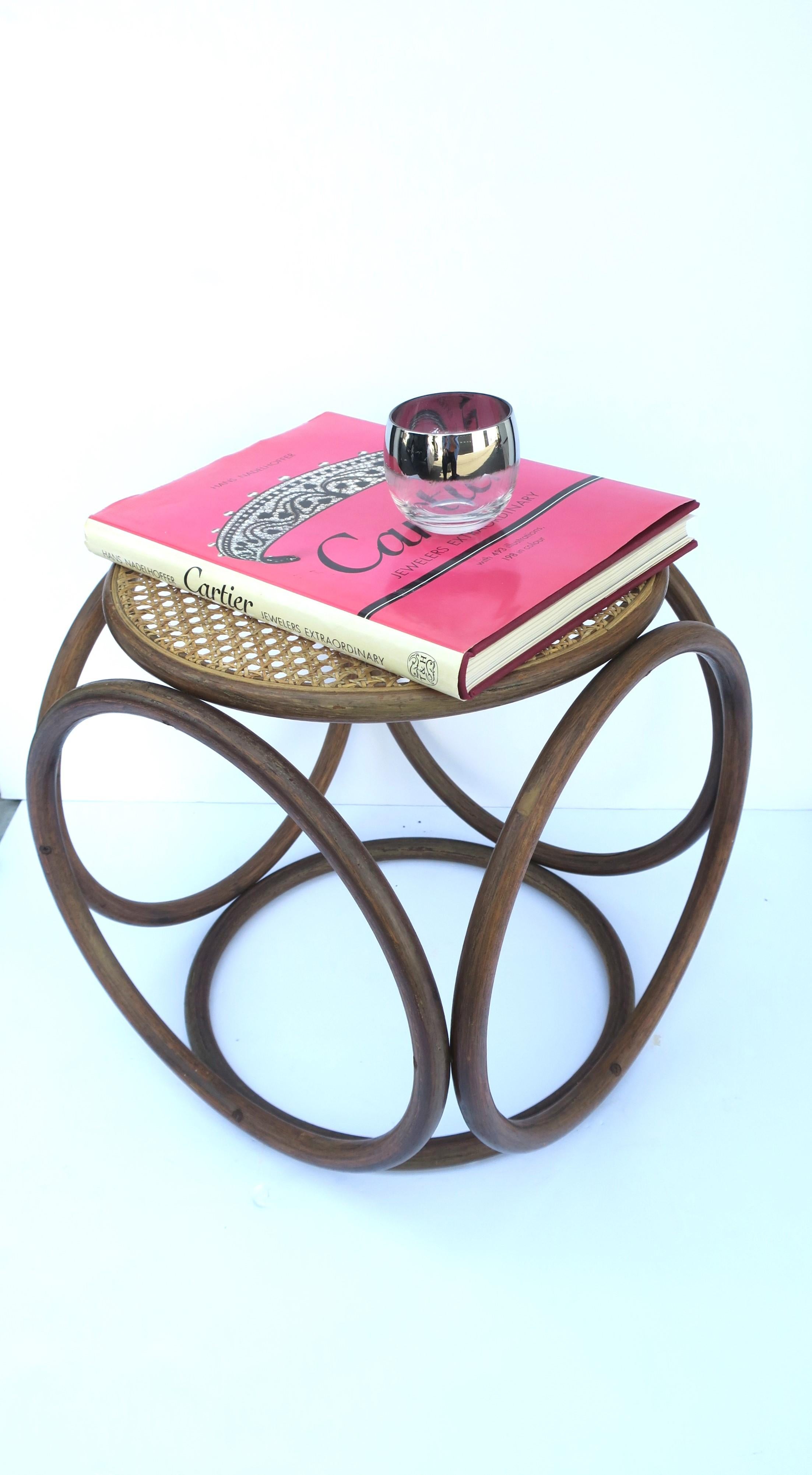 European Wicker Cane and Bentwood Side Drinks Table or Stool in the Style of Thonet For Sale